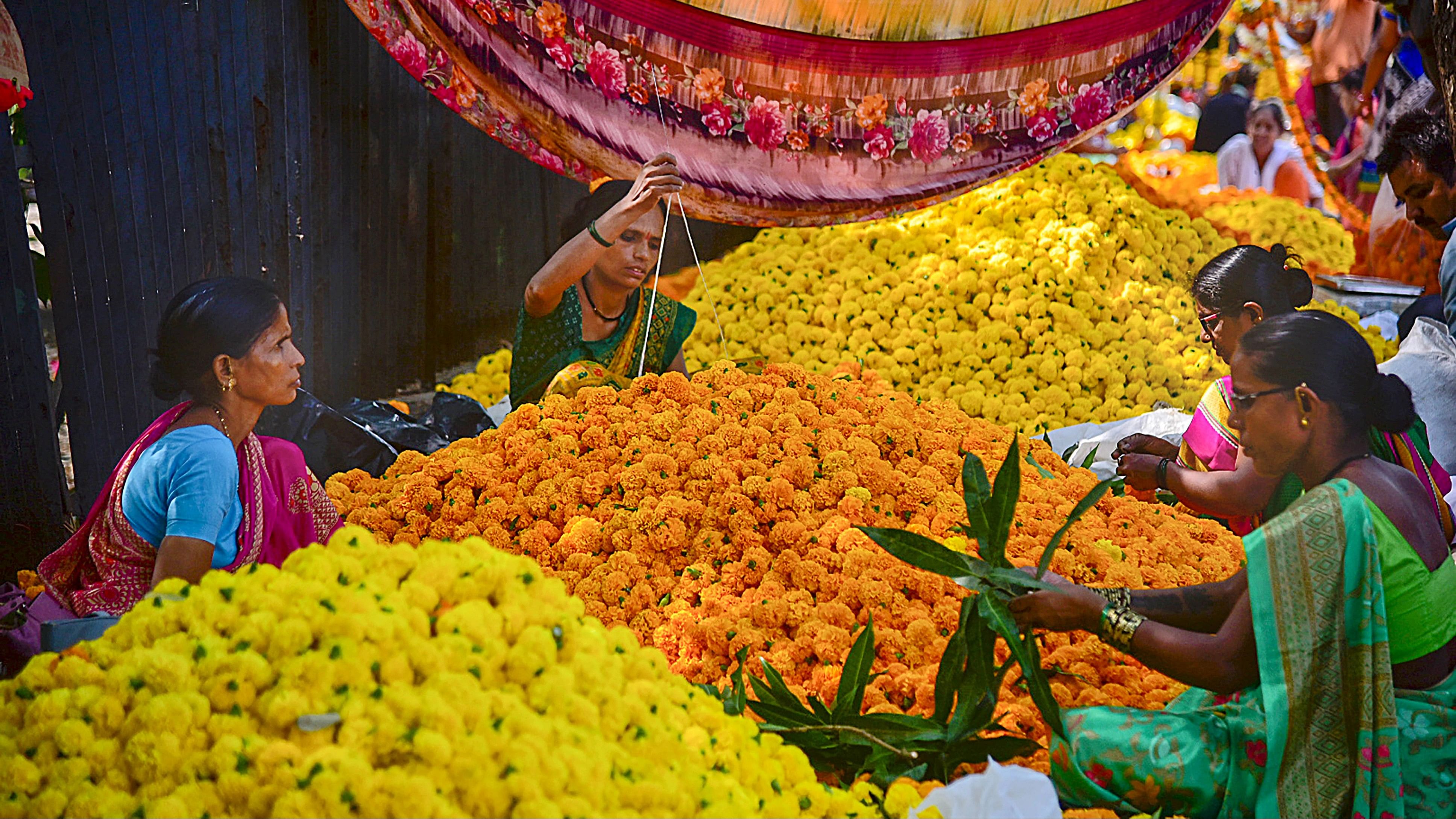 <div class="paragraphs"><p>Flowers being sold ahead of the Diwali celebration.&nbsp;</p></div>