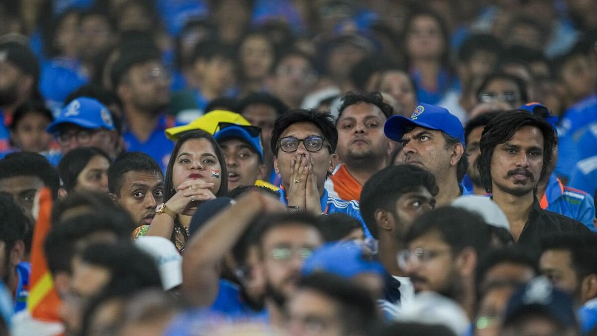 <div class="paragraphs"><p>Indian fans react during the ICC Men’s Cricket World Cup 2023 final match between India and Australia.</p></div>