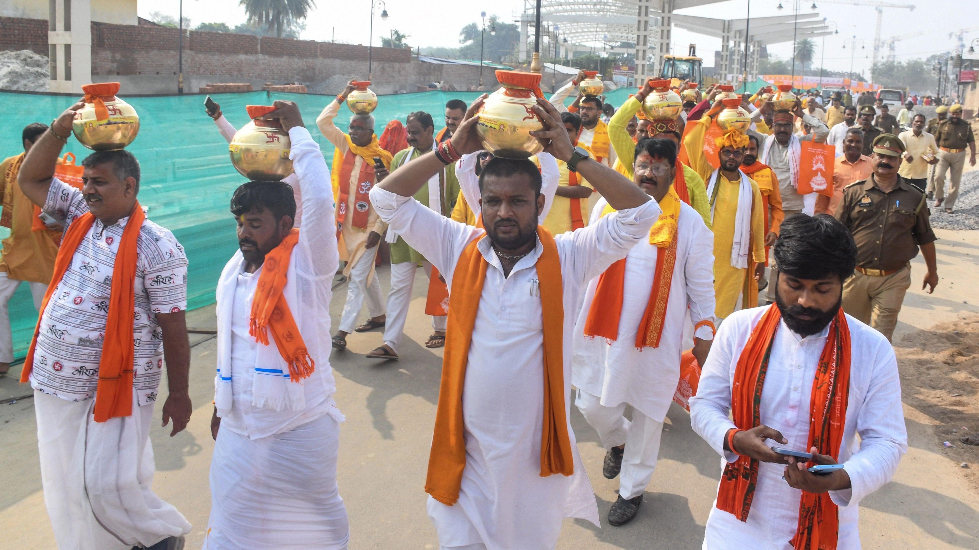 <div class="paragraphs"><p>Puja at Ayodhya's Ram temple construction site.</p></div><div class="paragraphs"><p><strong><br></strong></p></div>