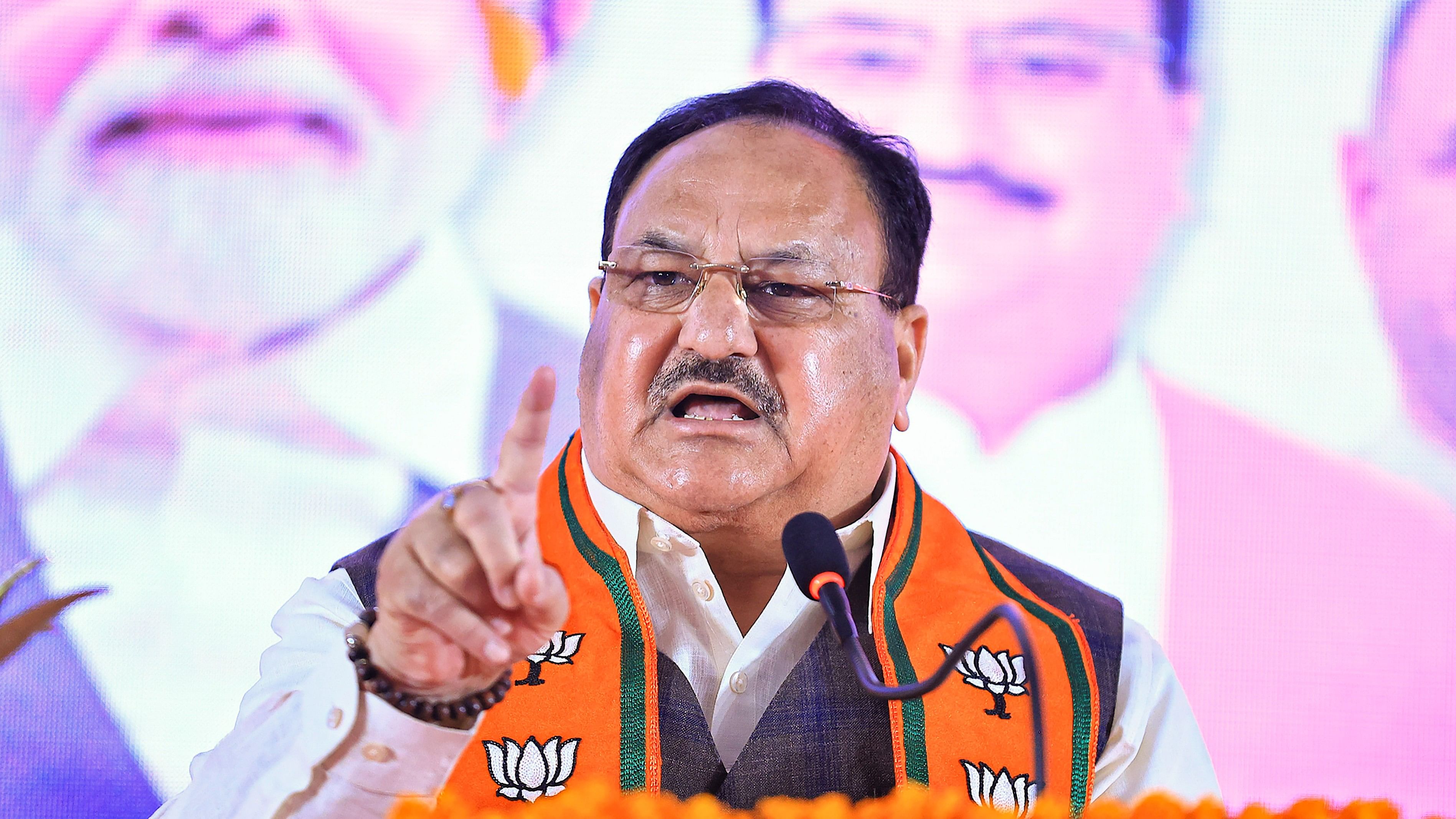 <div class="paragraphs"><p>BJP National President J P Nadda speaks during the launch of the party's manifesto for the Rajathan Assembly elections, in Jaipur.&nbsp;</p></div>