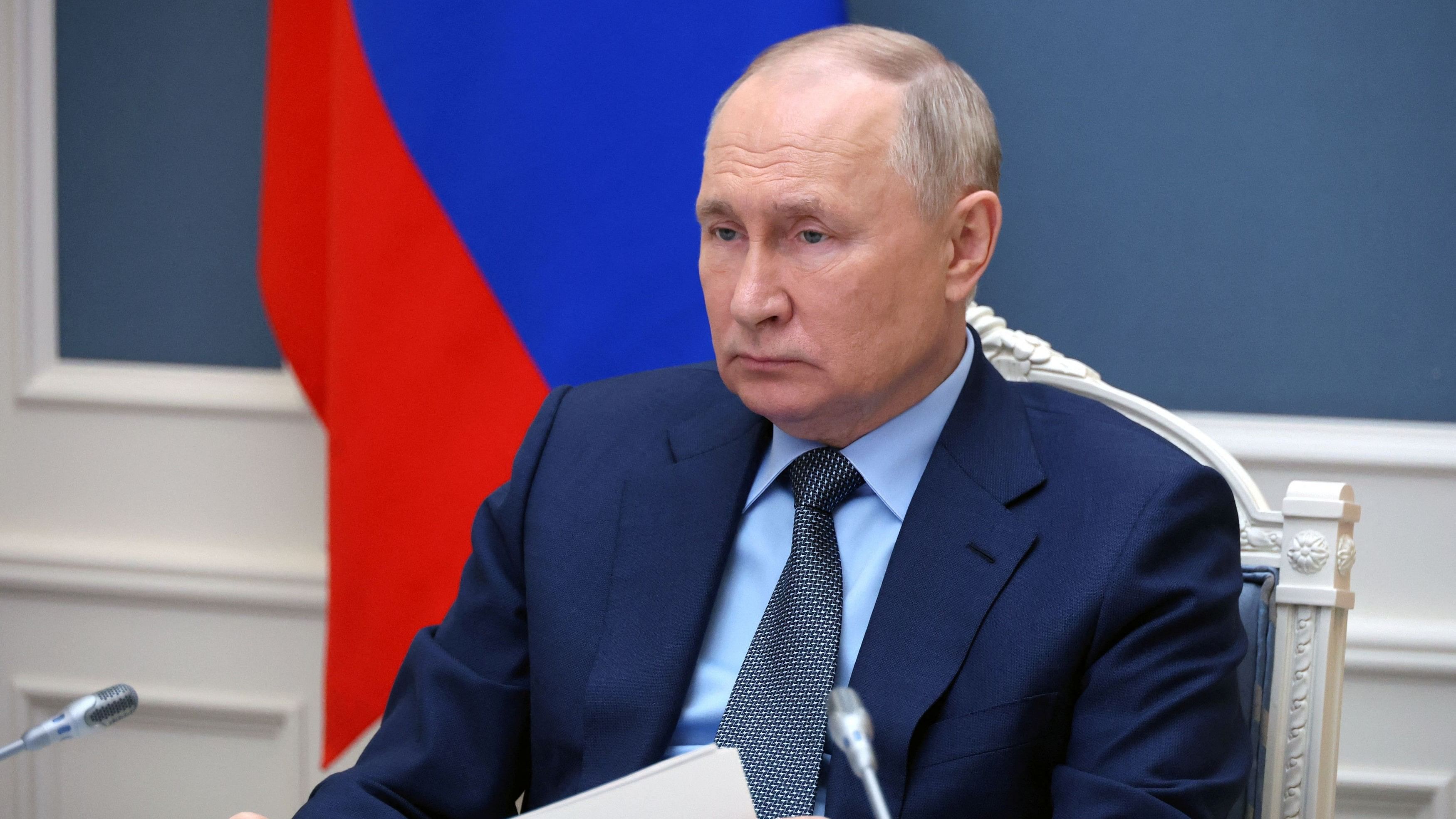 <div class="paragraphs"><p>Russian President Vladimir Putin attends the G20 virtual summit via a video link in Moscow, Russia, November 22, 2023.</p></div>