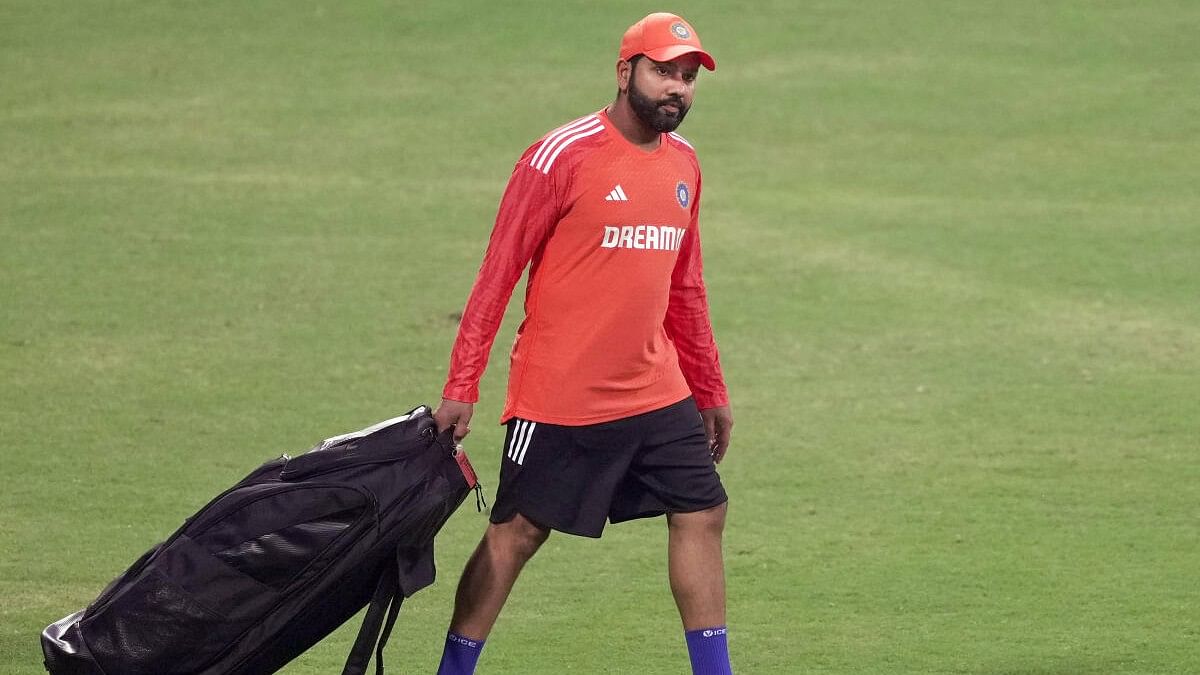 <div class="paragraphs"><p>India's captain Rohit Sharma during a practice session ahead of the ICC Men's Cricket World Cup 2023 match between India and Sri Lanka at the Wankhede Stadium, in Mumbai.</p></div>