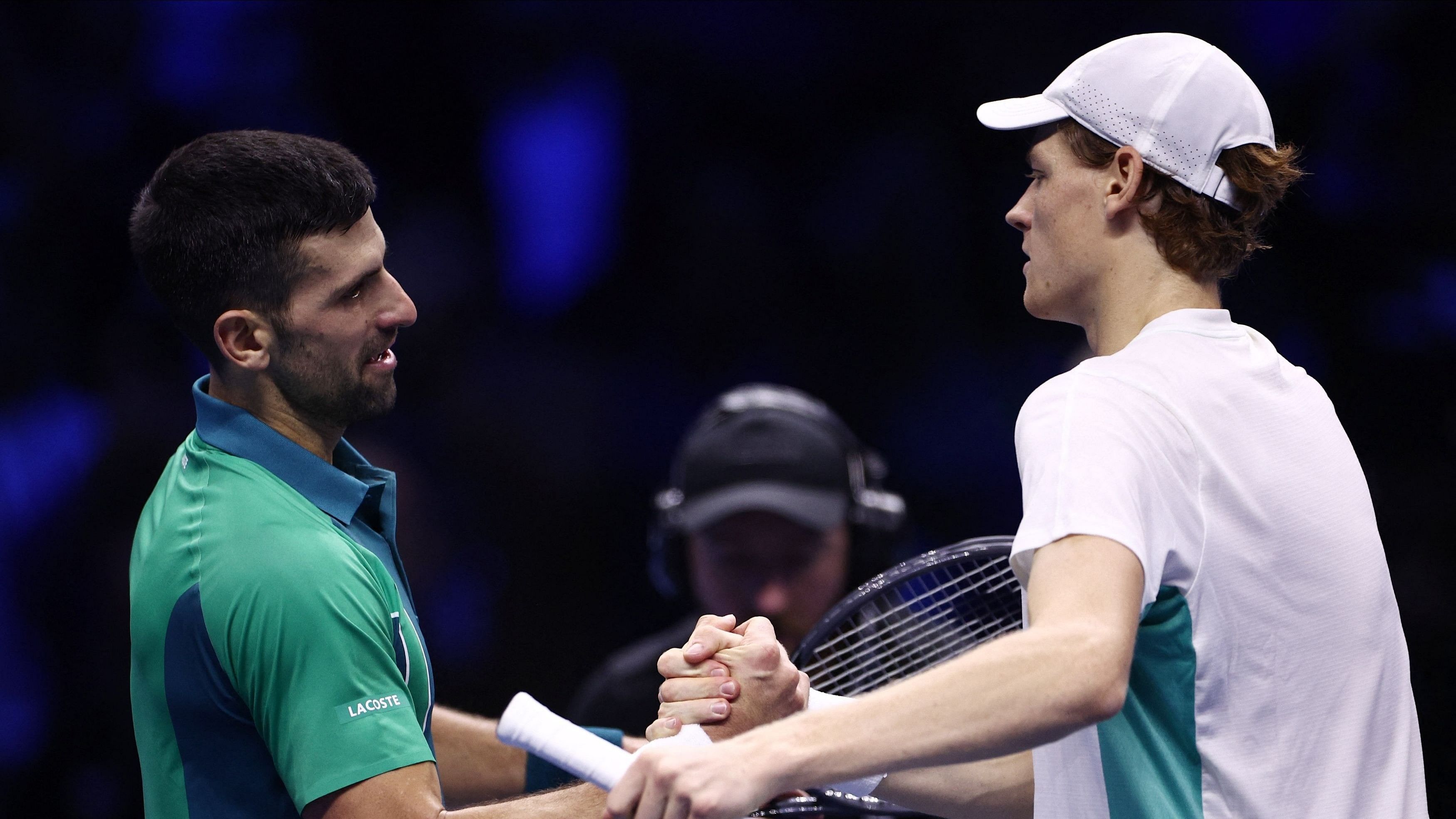 <div class="paragraphs"><p> Italy's Jannik Sinner shakes&nbsp;hands&nbsp;with Serbia's Novak Djokovic after winning their group stage match</p></div>