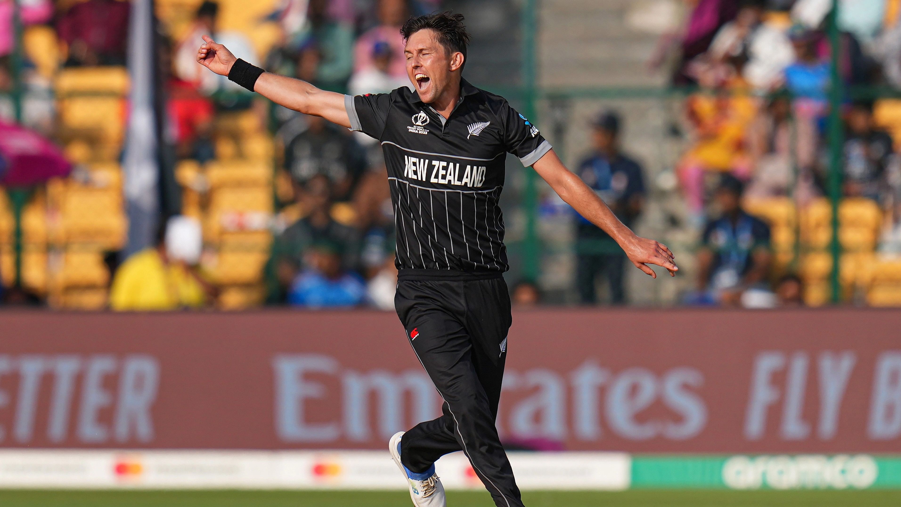 <div class="paragraphs"><p>New Zealand's Trent Boult appeals for a wicket during the ICC Men's Cricket World Cup 2023 match between New Zealand and Sri Lanka, at M. Chinnaswamy Stadium in Bengaluru.</p></div>