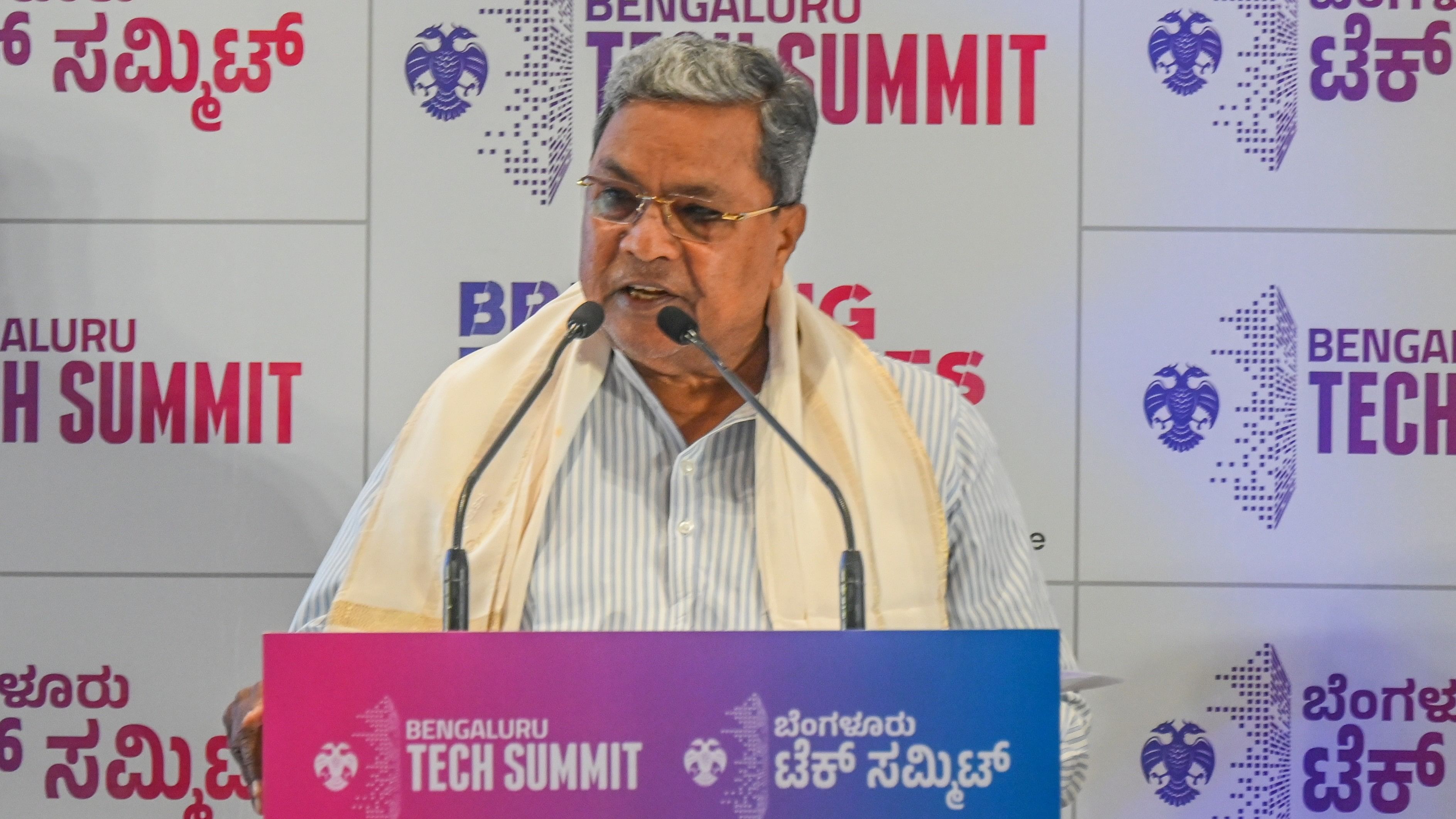 <div class="paragraphs"><p>Siddaramaiah, Chief Minister speaking at Bengaluru Tech Summit breakfast meeting with CEO’s and industrialists organised by Department of Electronics, Information Technology, Biotechnology, Government of Karnataka and Software Technology Parks of India at Taj West End hotel in Bengaluru on Monday, 04th September 2023. </p></div>