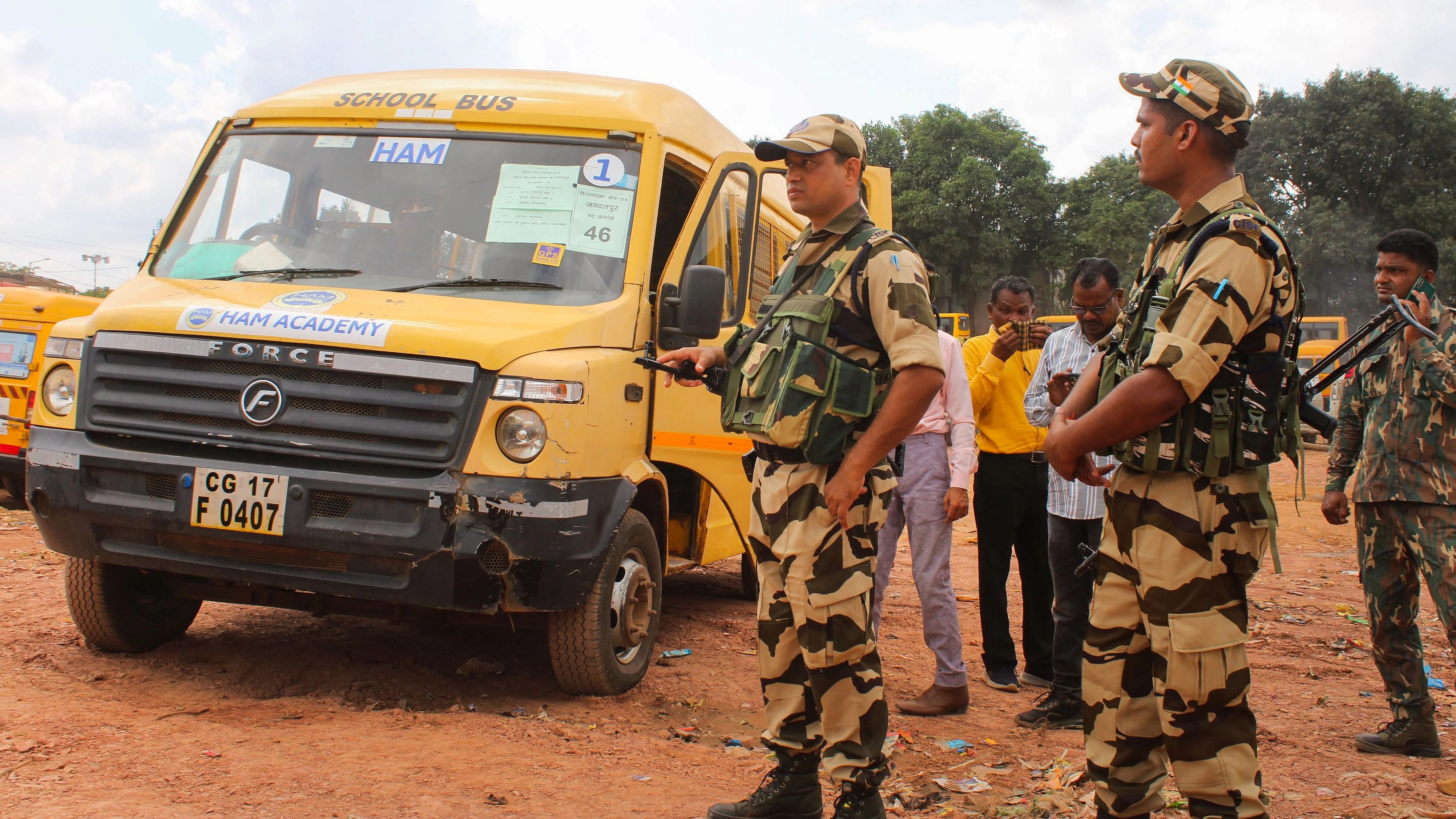 <div class="paragraphs"><p>Security personnel prepare to leaving for poll duty ahead of Chhattisgarh Assembly elections, at Jagdalpur in Bastar.</p></div>