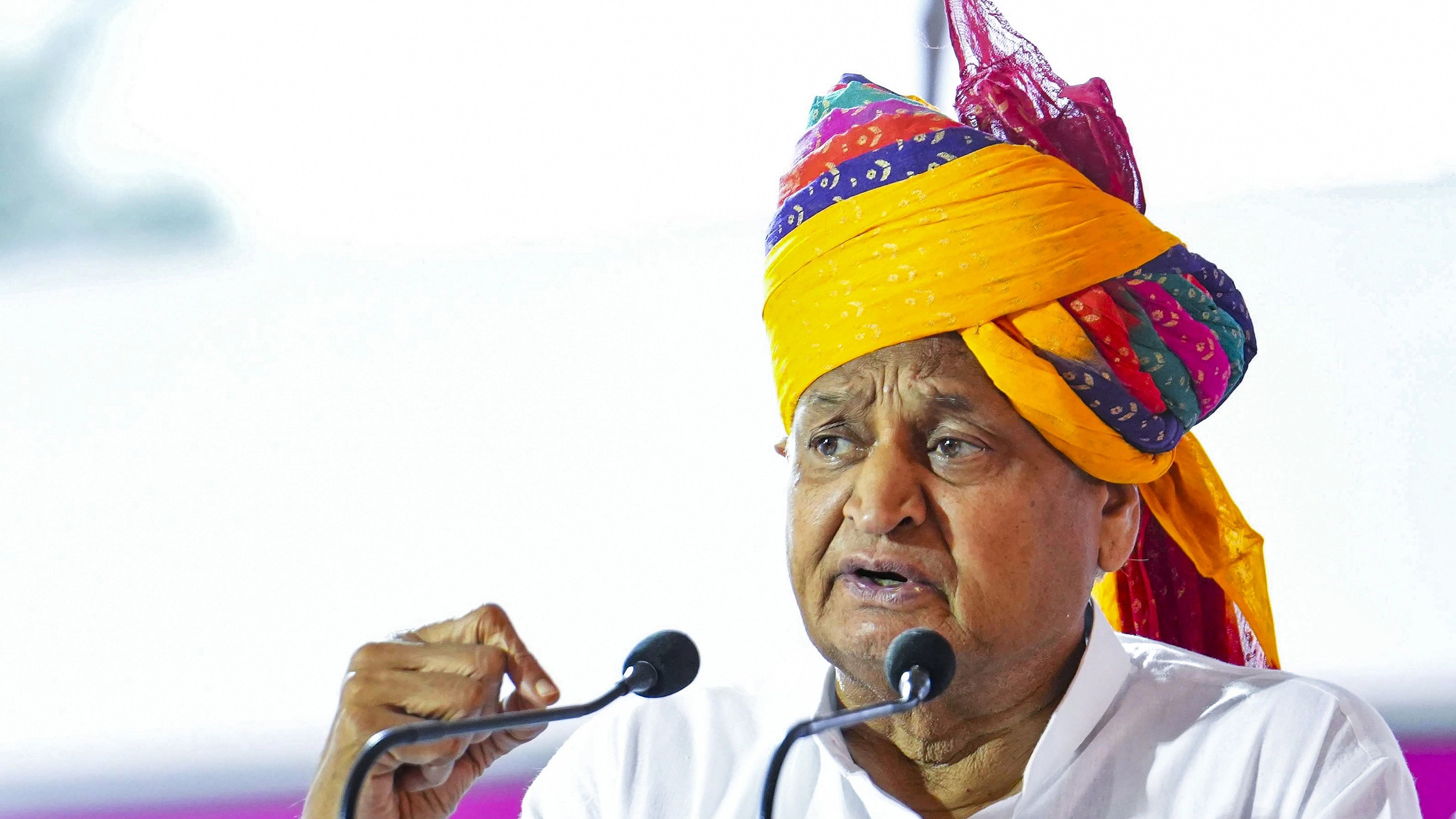 <div class="paragraphs"><p>Rajasthan Chief Minister Ashok Gehlot addresses a public meeting ahead of the state Assembly elections, at Luni, in Jodhpur district.</p></div>