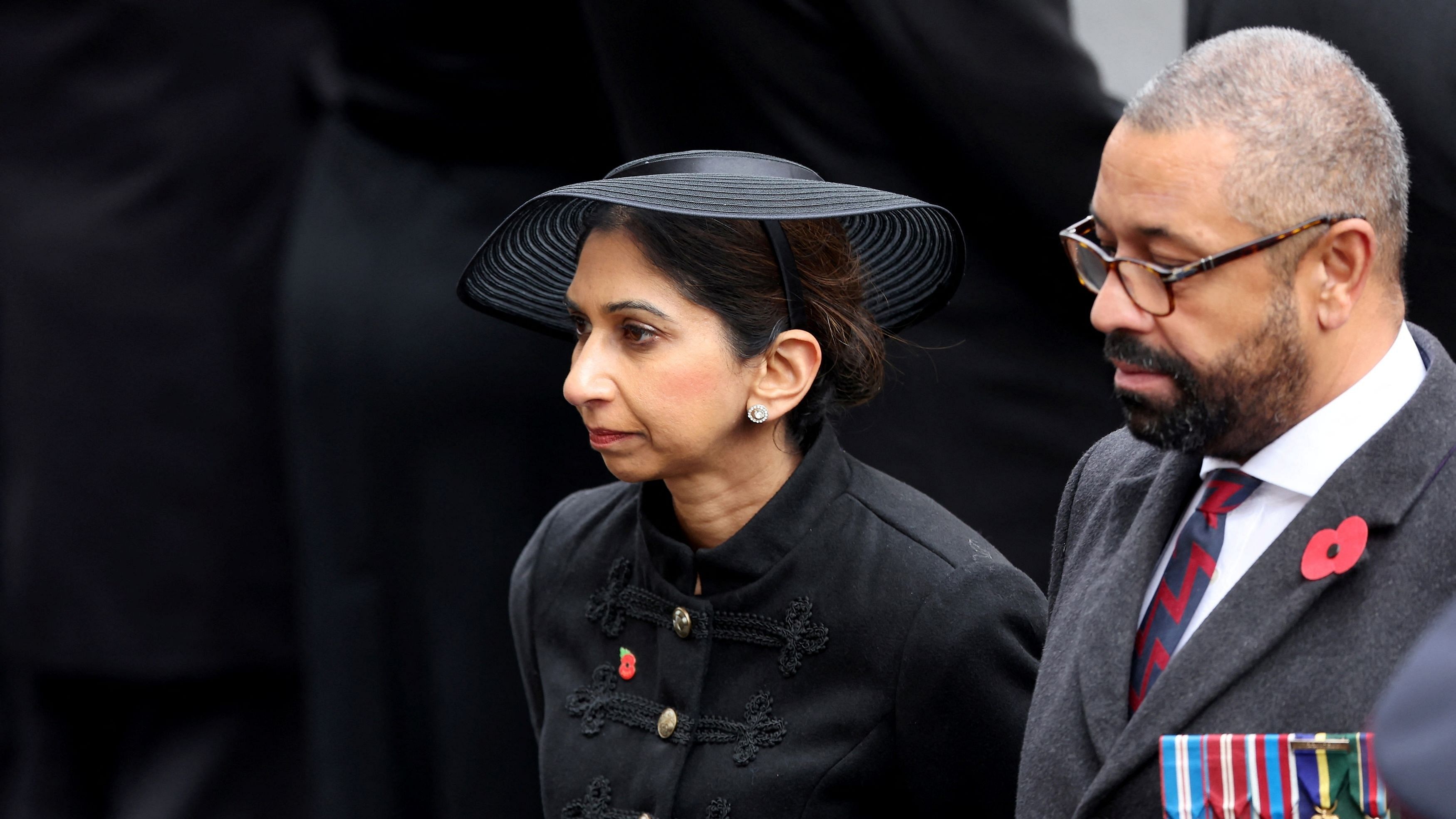 <div class="paragraphs"><p> Suella Braverman and  James Cleverly attend the National Service of Remembrance at The Cenotaph on Whitehall in London, Britain, November 12, 2023.    </p></div>