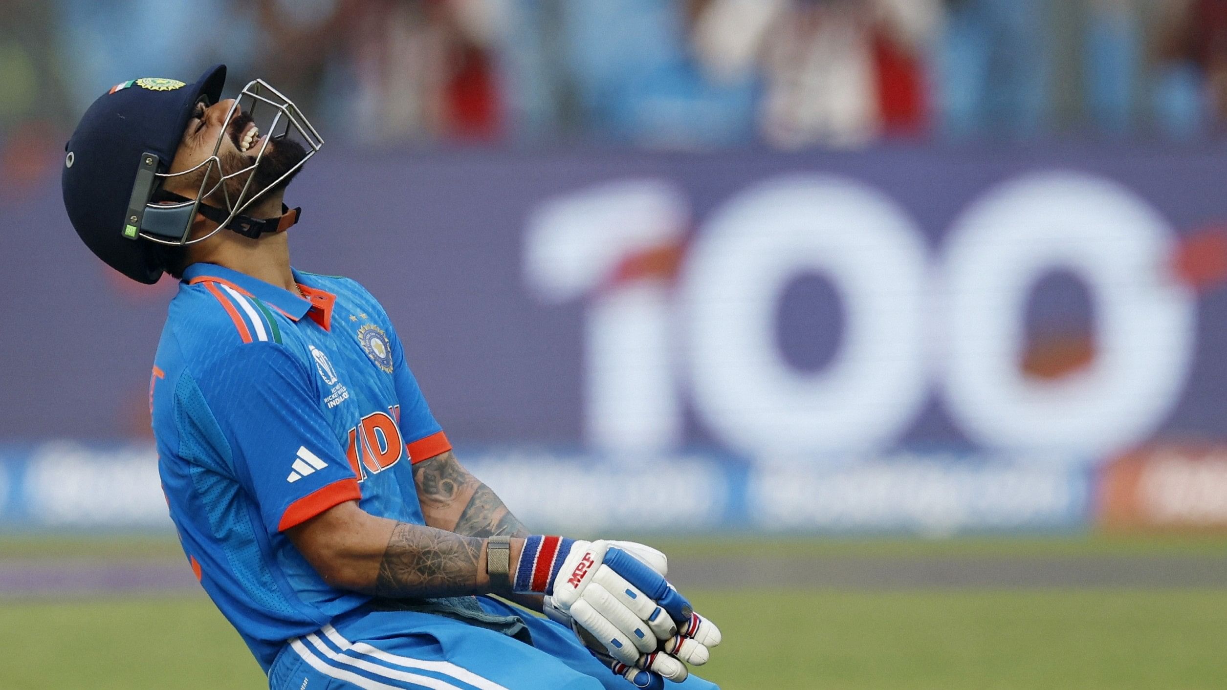 <div class="paragraphs"><p>Virat Kohli celebrates after reaching his 50th century, breaking Sachin Tendulkar's record of most number of ODI centuries</p></div>