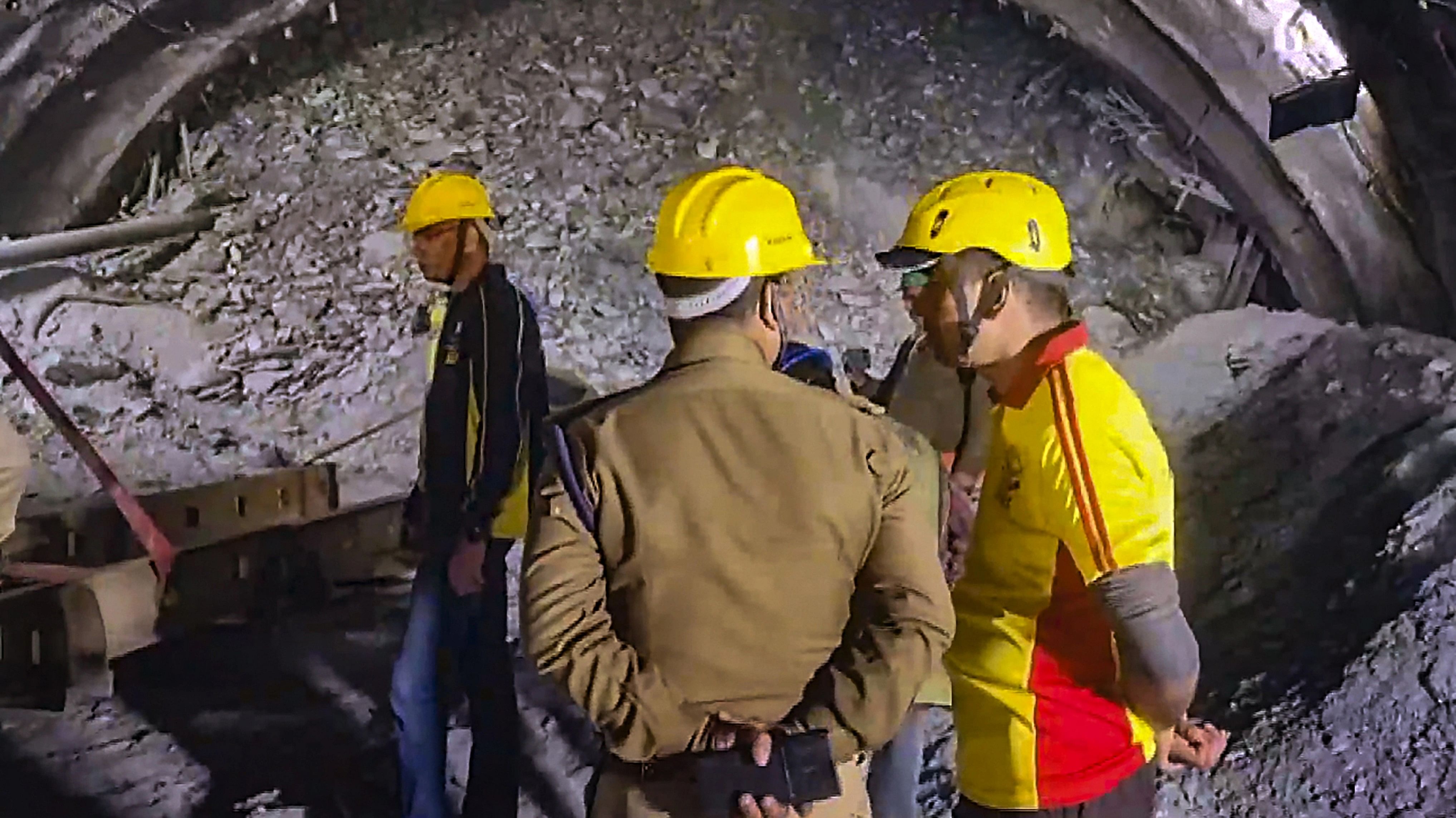 <div class="paragraphs"><p>Rescue and relief operations underway after a portion of an under-construction tunnel collapsed, in Uttarkashi district, Tuesday, Nov. 14, 2023. </p></div>