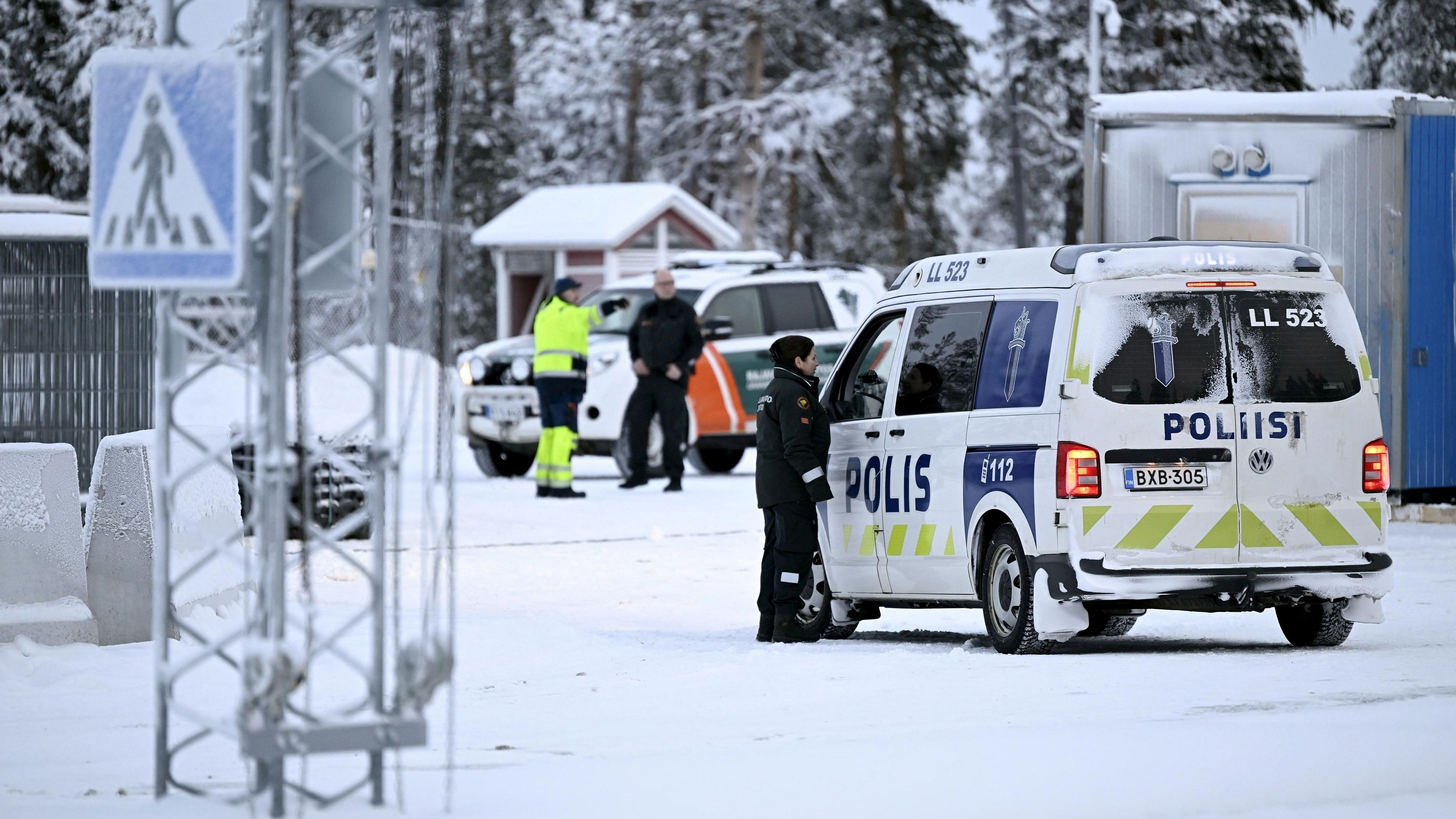 <div class="paragraphs"><p>A view of Finnish border guards and police at the Raja-Jooseppi international border crossing station in Inari, northern Finland on November 24, 2023. Finland closed all other checkpoints of Finland's border with Russia because of the flow of third-country migrants via Russia. The only remaining open checkpoint is now the Raja-Jooseppi border station in Finnish Lapland.  </p></div>