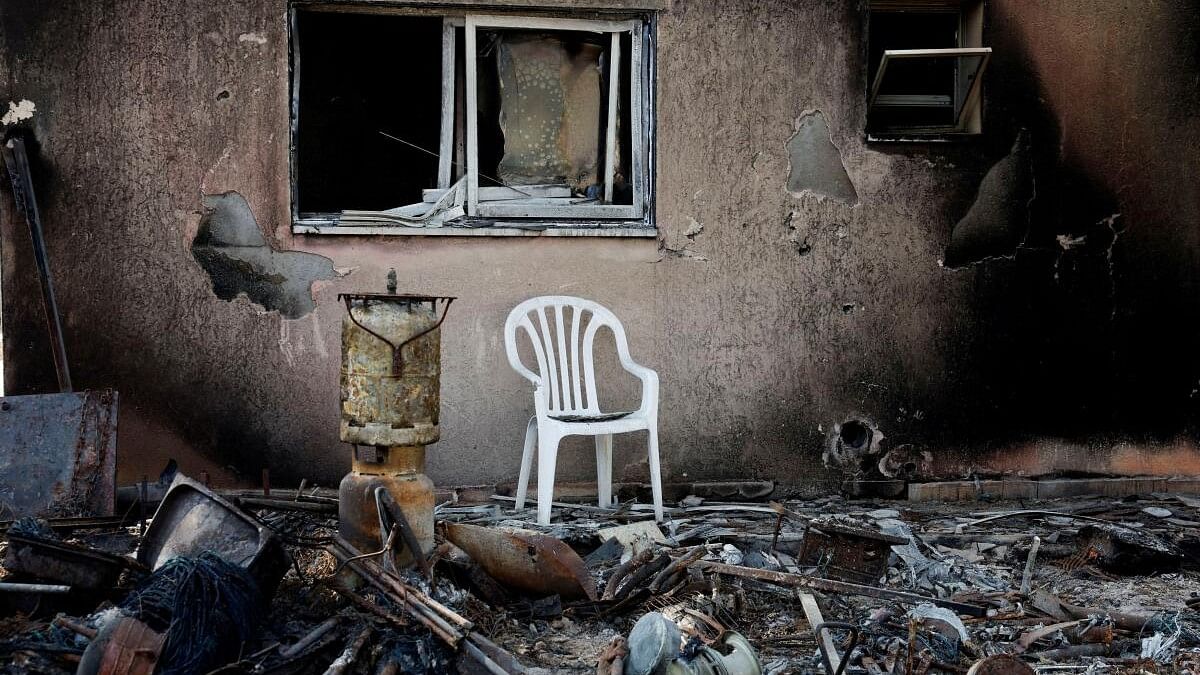 <div class="paragraphs"><p>A view shows a destroyed home riddled with bullets, following the deadly attack by Hamas gunmen from the Gaza Strip.</p></div>