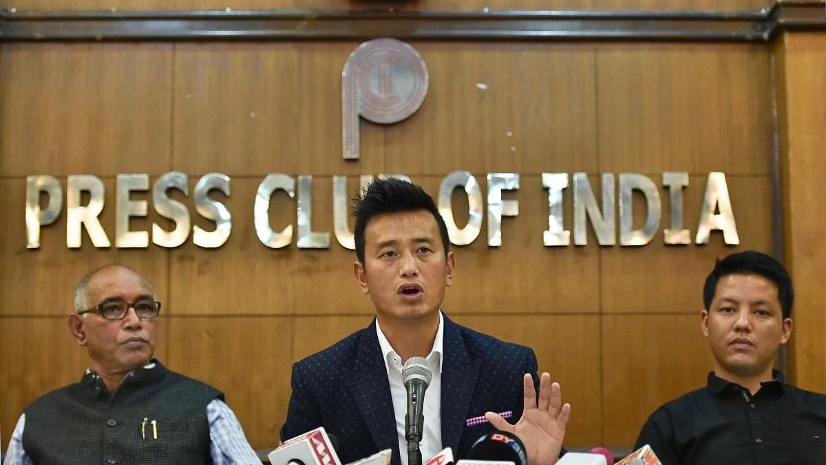 <div class="paragraphs"><p>File Photo: Former Indian football team captain Bhaichung Bhutia speaks during the launch of his political party 'Hamro Sikkim' during a press conference in New Delhi in 2019.</p></div>