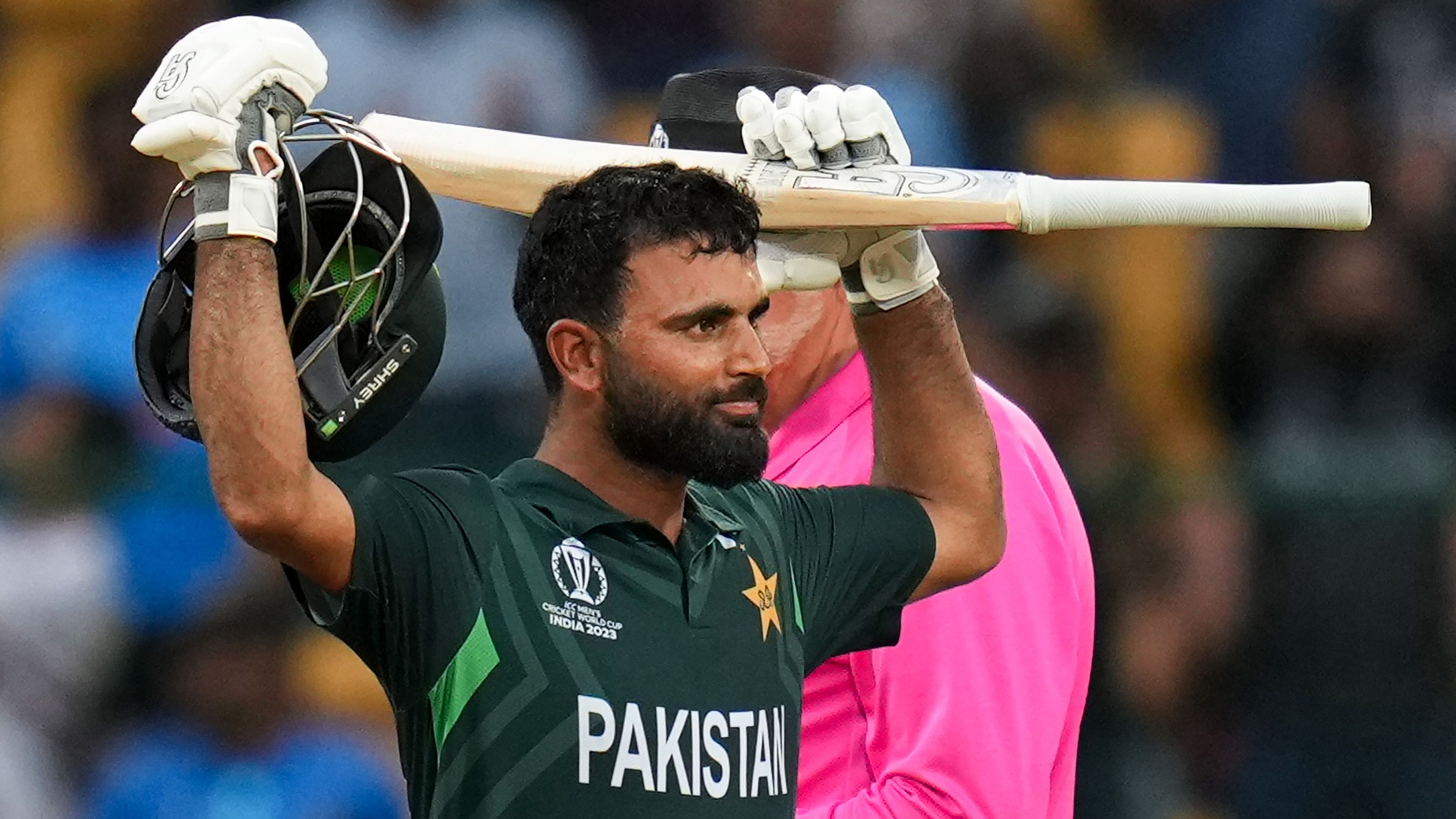 <div class="paragraphs"><p>Pakistan's Fakhar Zaman celebrates his century during the ICC Men's Cricket World Cup 2023 match between New Zealand and Pakistan at M. Chinnaswamy Stadium.</p></div>