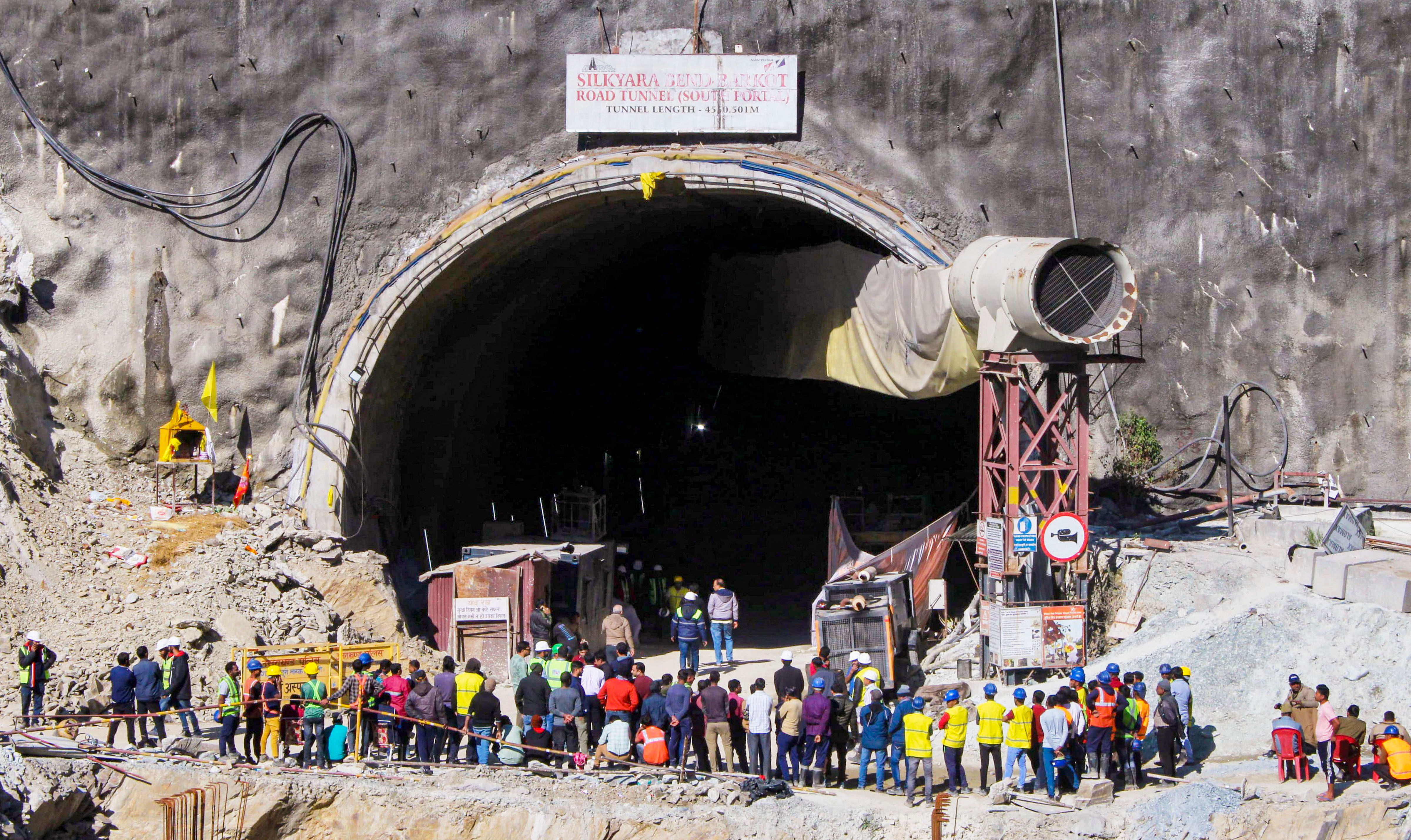 <div class="paragraphs"><p>Uttarkashi: Officials at the under-construction Silkyara Bend-Barkot Tunnel after the successful evacuation of the 41 trapped workers, in Uttarkashi district. </p></div>