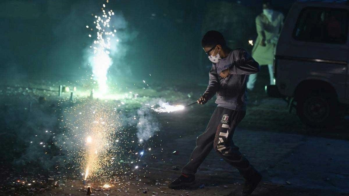<div class="paragraphs"><p>A boy wearing pollution mask burns crackers in New Delhi,  s. (PTI Photo)</p></div>