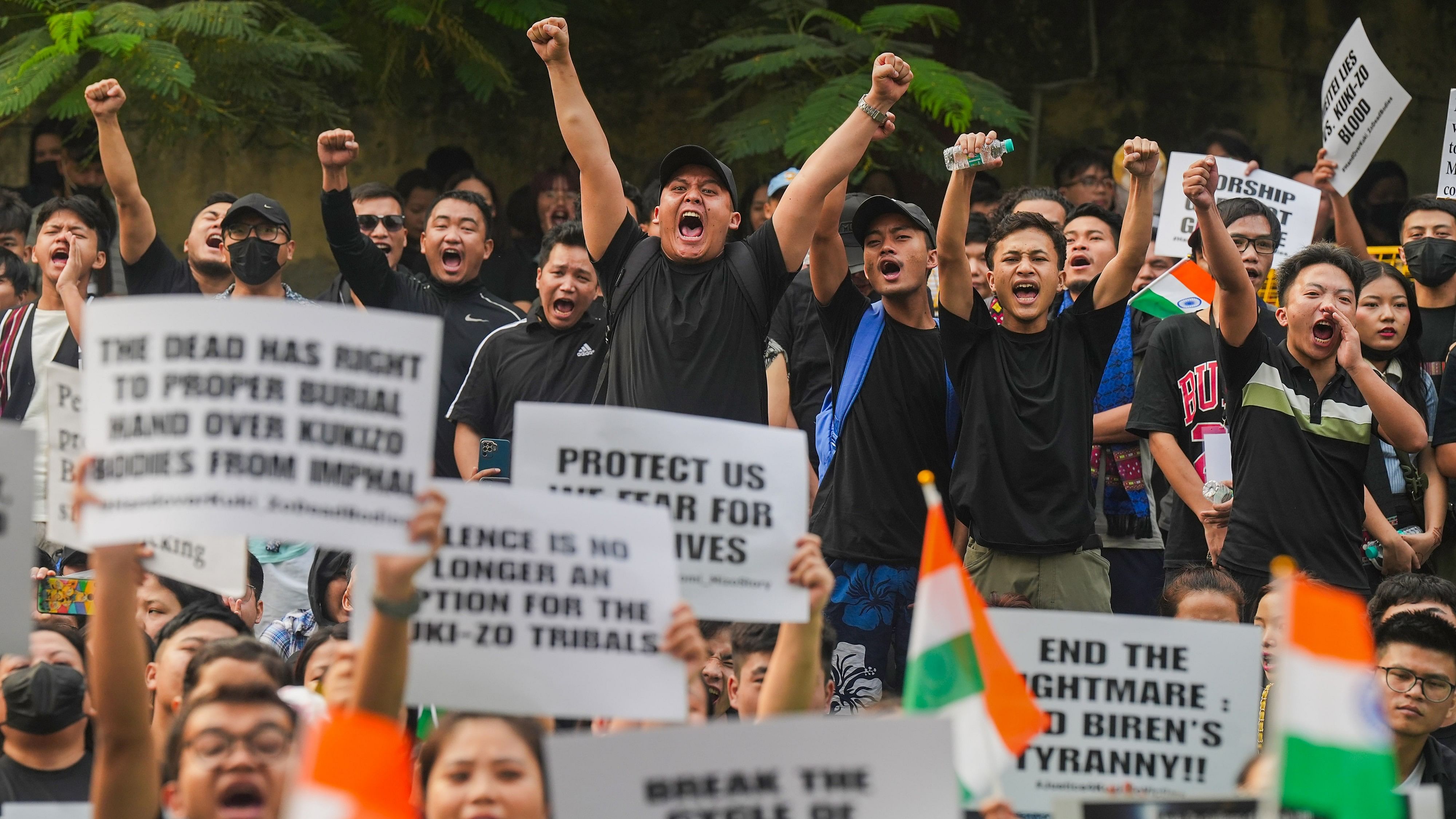 <div class="paragraphs"><p>Representative image of a protest against the ongoing ethnic violence in Manipur.</p></div>