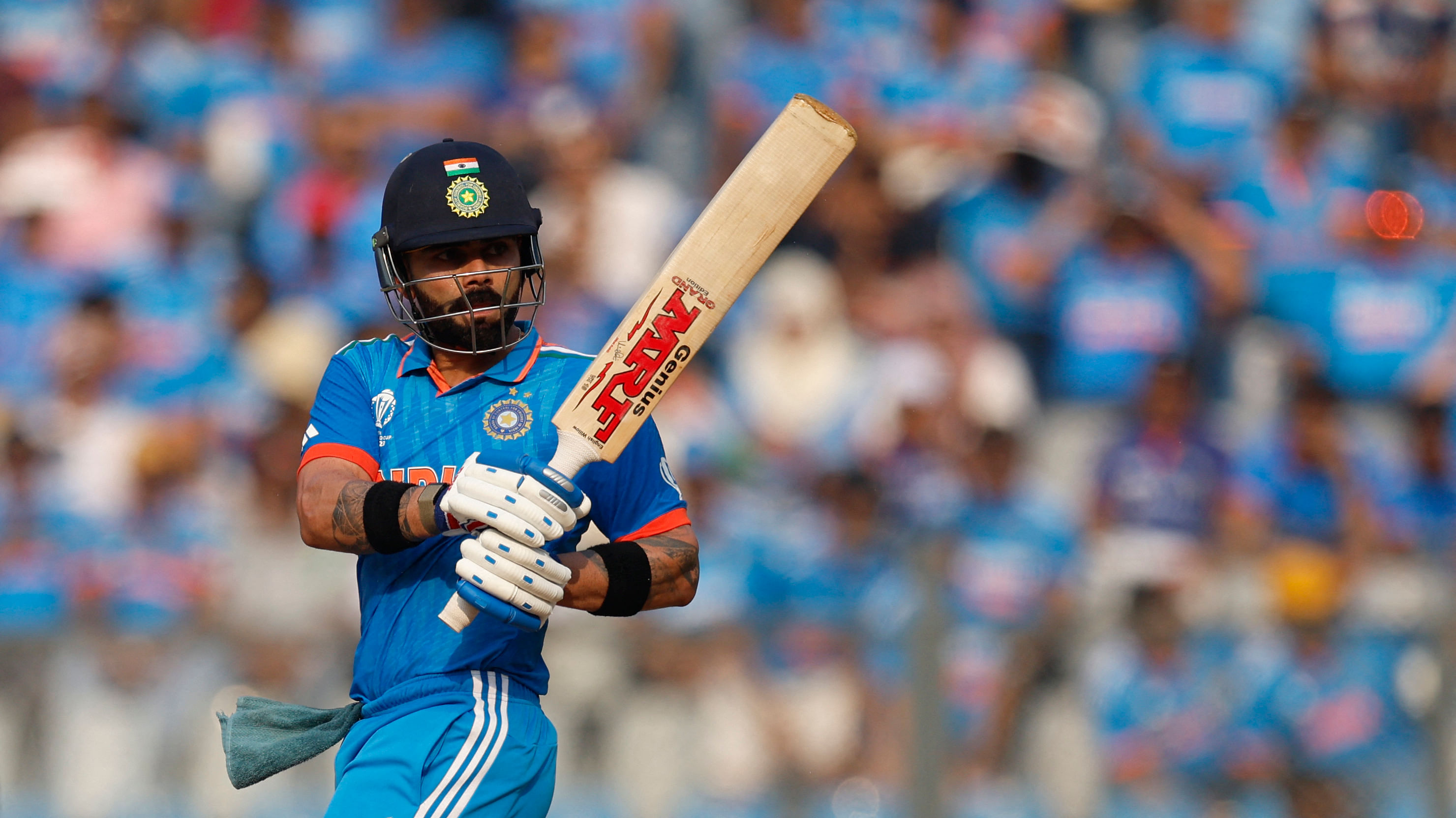 <div class="paragraphs"><p>Virat Kohli in action against New Zealand in the ICC World Cup, November 15, 2023.</p></div>