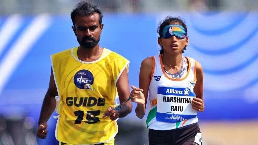 <div class="paragraphs"><p>Guide runner Rahul Balakrishna (left) and visually impaired athlete Rakshita Raju.</p></div>