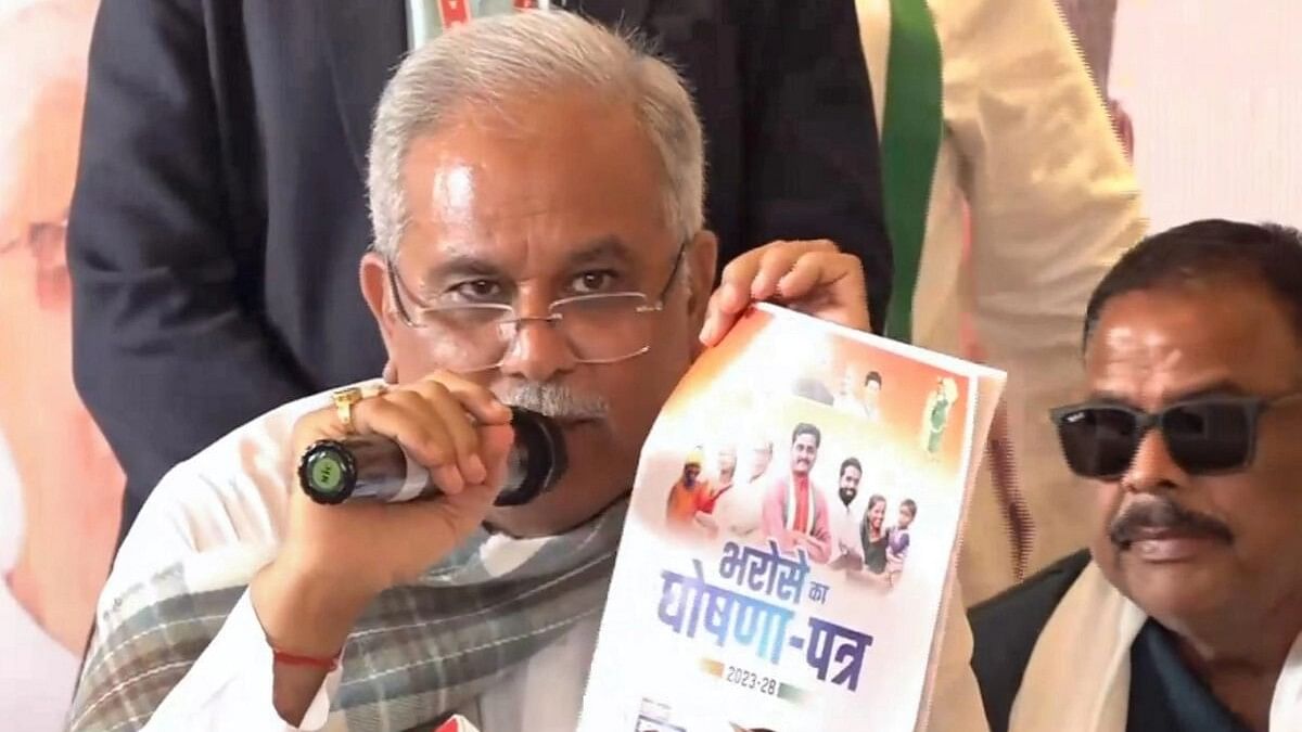 <div class="paragraphs"><p>Chhattisgarh Chief Minister and Congress leader Bhupesh Baghel speaks during a press conference for the release of party's manifesto.</p></div>