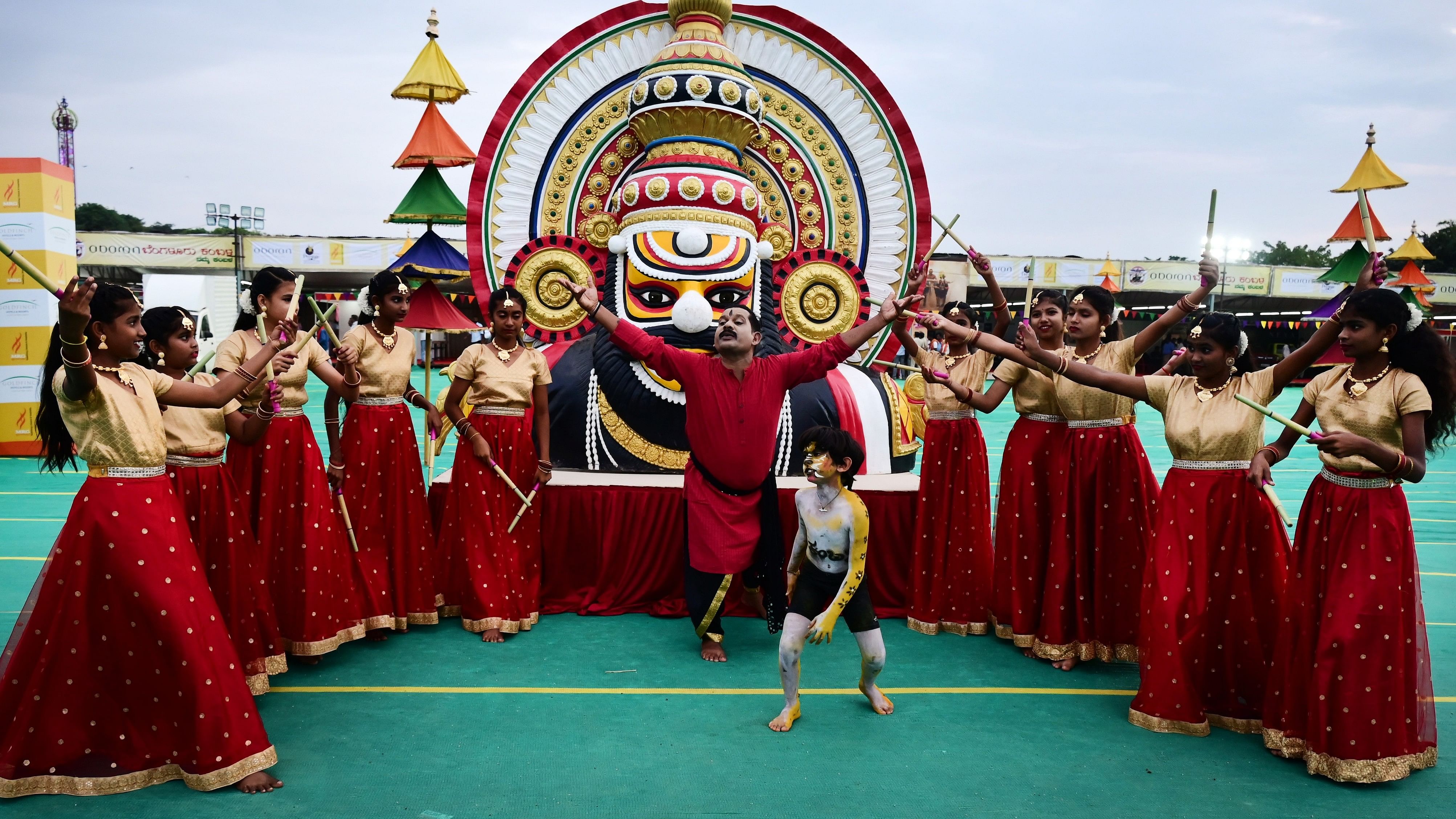 <div class="paragraphs"><p>A captivating Yakshagana performance during the golden jubilee celebrations of Tulu Koota Bengaluru at Palace Grounds on Friday. </p></div>