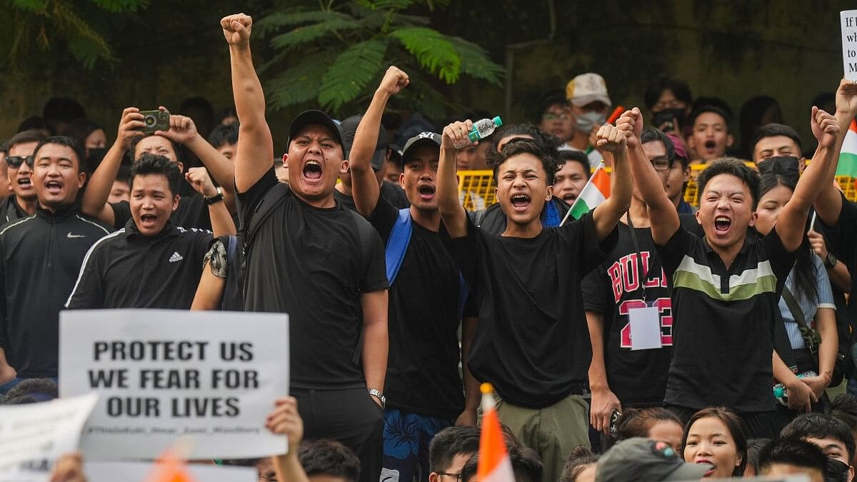 <div class="paragraphs"><p>Representative image of people from Manipur stage a protest against the ongoing ethnic violence in the state, at Jantar Mantar in New Delhi.</p></div>