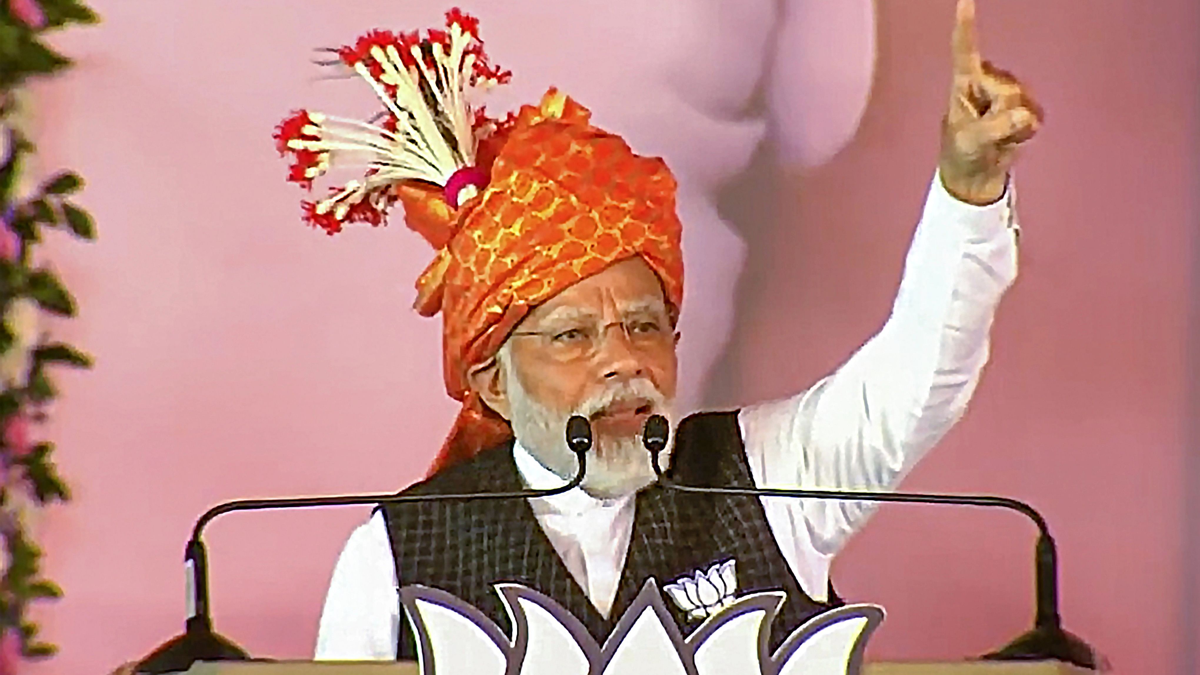 <div class="paragraphs"><p> Prime Minister Narendra Modi addresses during a public meeting for Chhattisgarh Assembly elections, in Bishrampur, Surajpur district, Tuesday, Nov 7, 2023. </p></div>