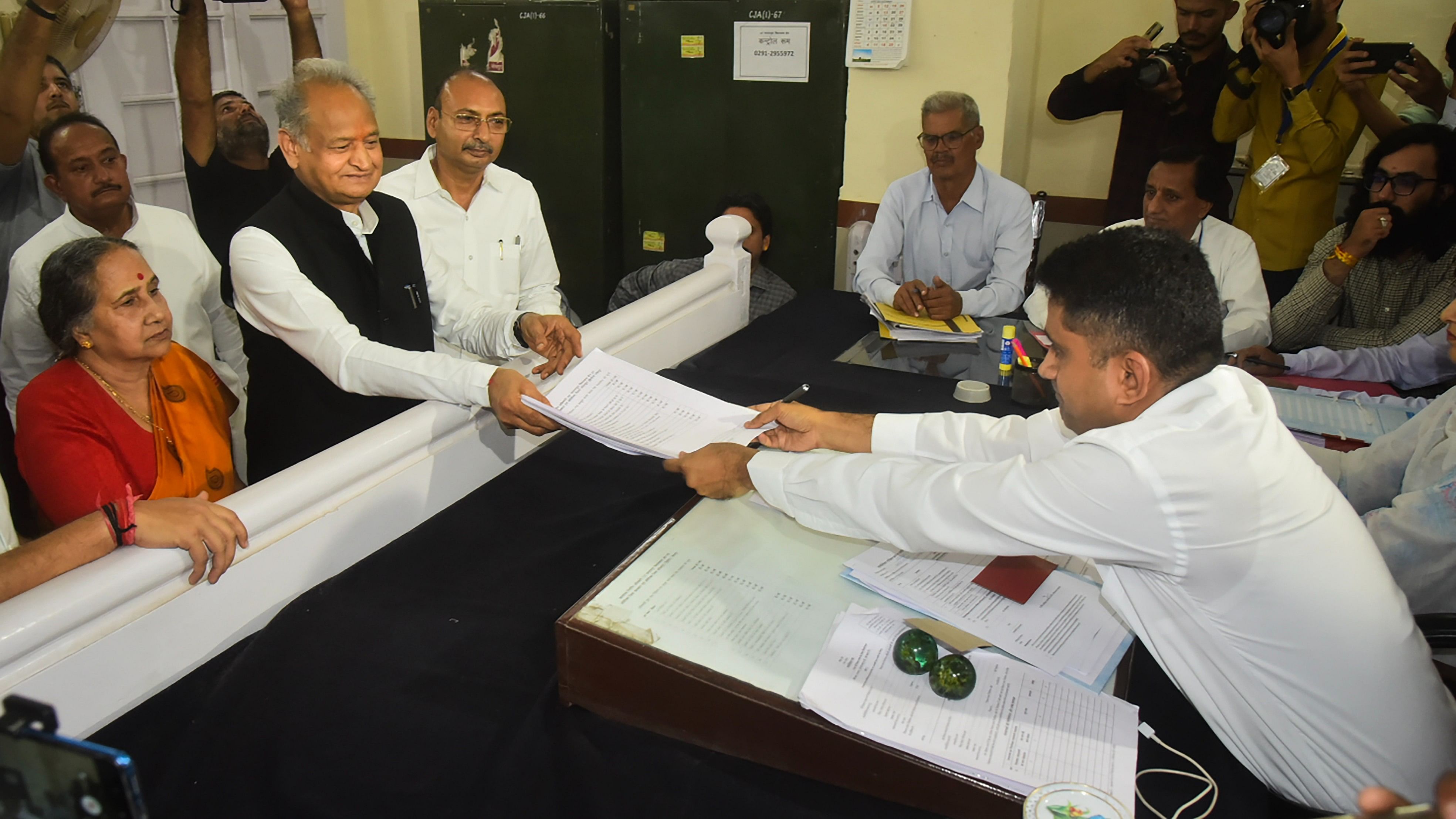 <div class="paragraphs"><p>Rajasthan Chief Minister Ashok Gehlot files his nomination papers for the upcoming Rajasthan Assembly elections from Sardarpura constituency, in Jodhpur.</p></div>