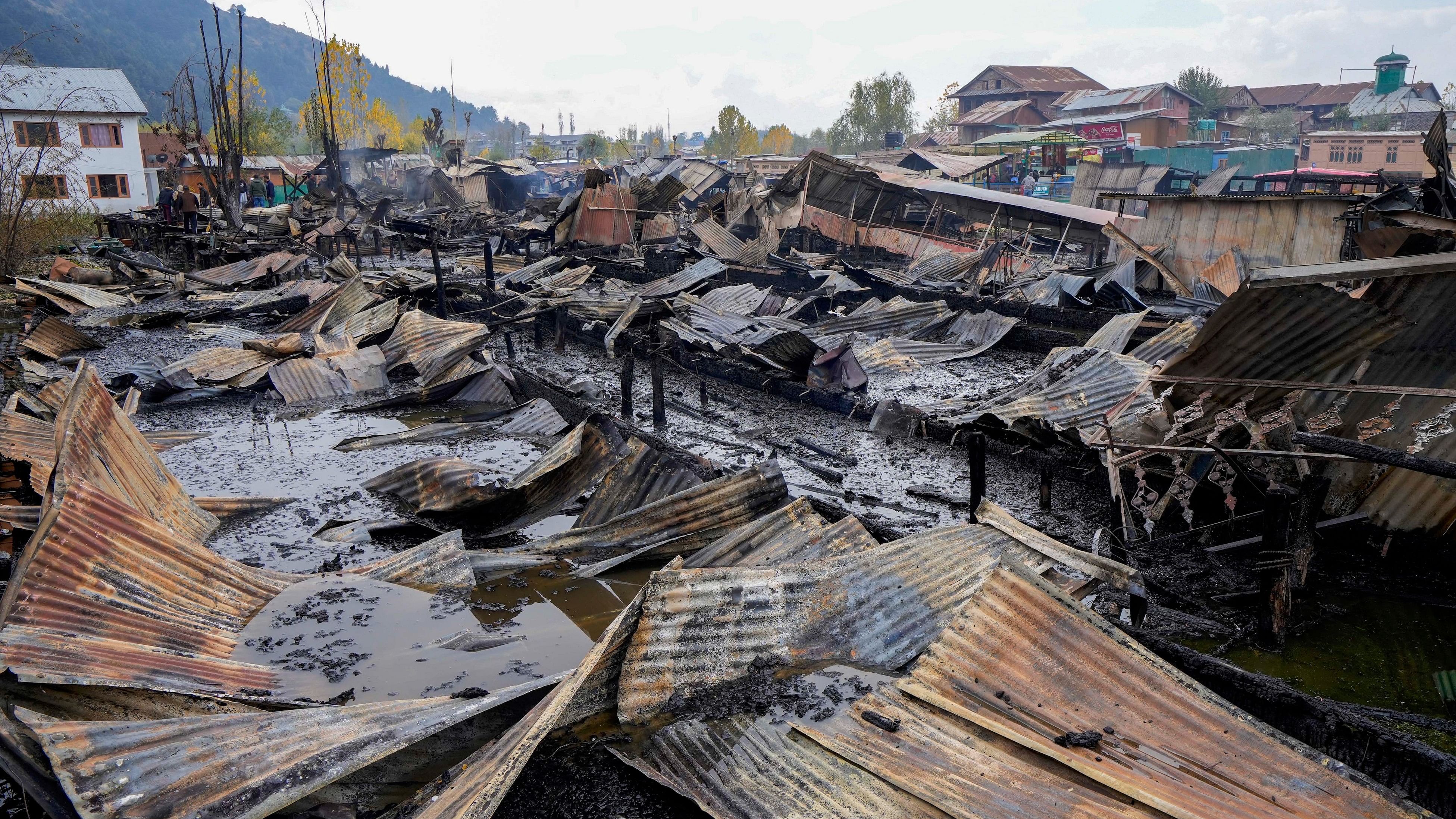 <div class="paragraphs"><p>Remains of houseboats after a fire in the tourist hub of Dal Lake, in Srinagar, Saturday, Nov. 11, 2023.</p></div>