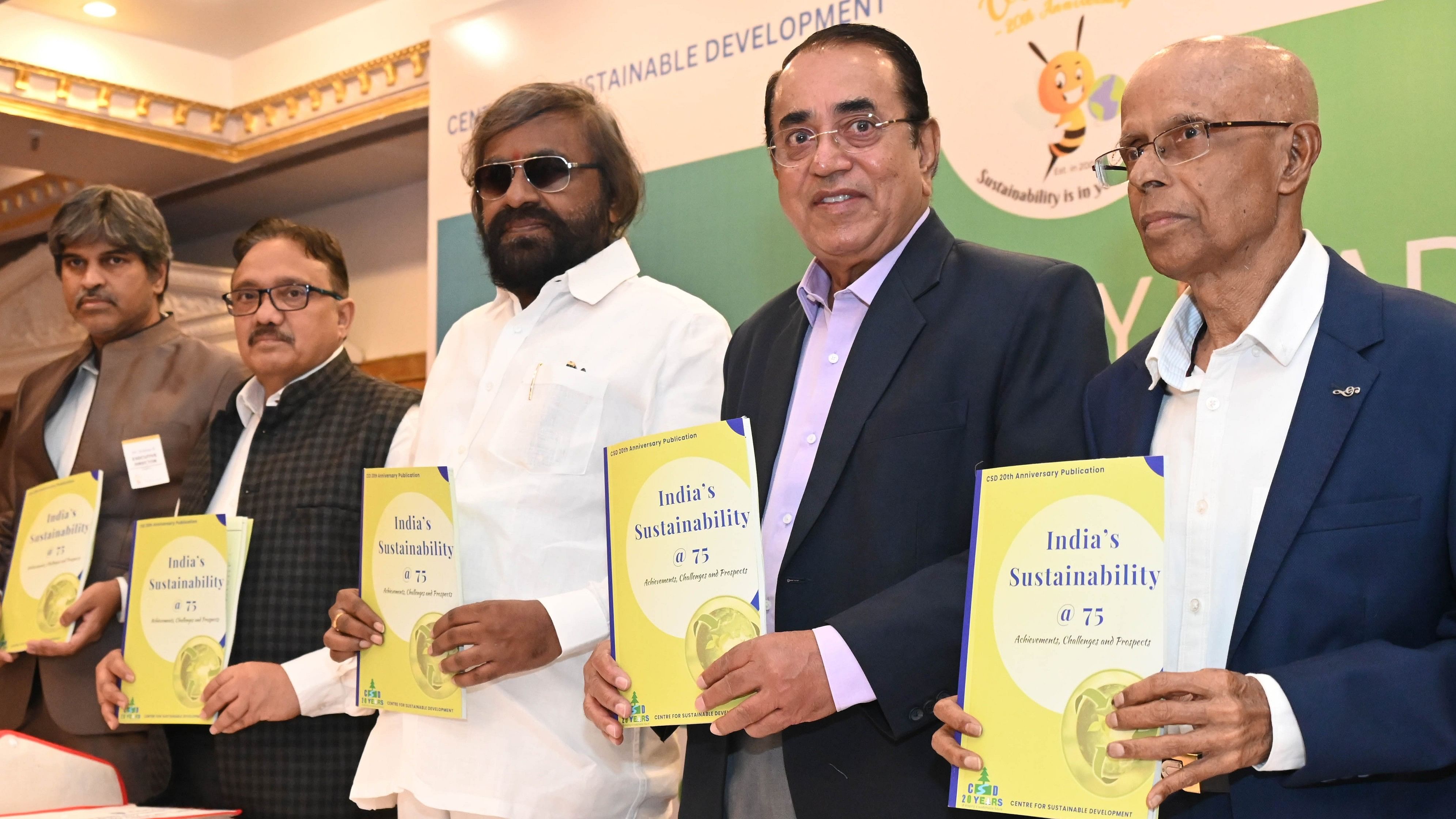 <div class="paragraphs"><p>Forest minister Eshwar B Khandre, along with other dignitaries, unveils the Bengaluru Declaration, a framework designed to accelerate actions towards sustainable development goals. </p></div>