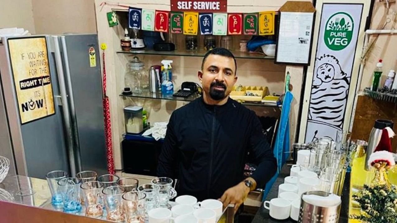 <div class="paragraphs"><p>Sachin Karkera, at his one of a kind Kamadhenu Cafe near Shree Subrahmanya Sabha in Mangaluru.</p></div>