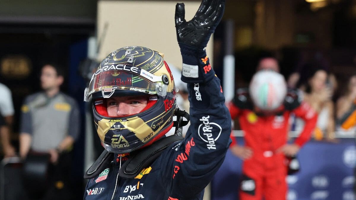 <div class="paragraphs"><p>Red Bull's Max Verstappen celebrates after qualifying in pole position.&nbsp;</p></div>