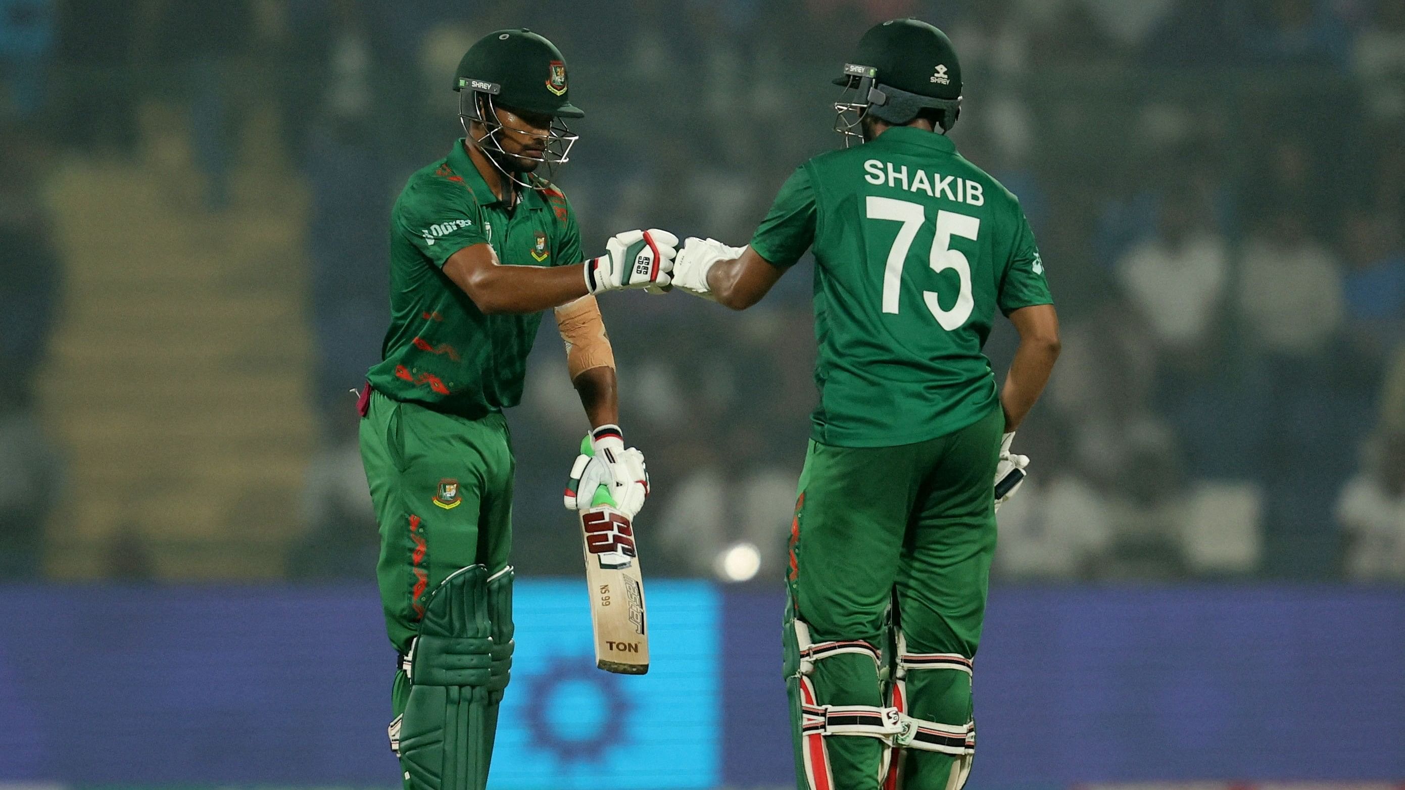 <div class="paragraphs"><p> Bangladesh's Najmul Hossain Shanto and Shakib Al Hasan shared a 169-run partnership at the&nbsp;Arun Jaitley Stadium, New Delhi.&nbsp;</p></div>