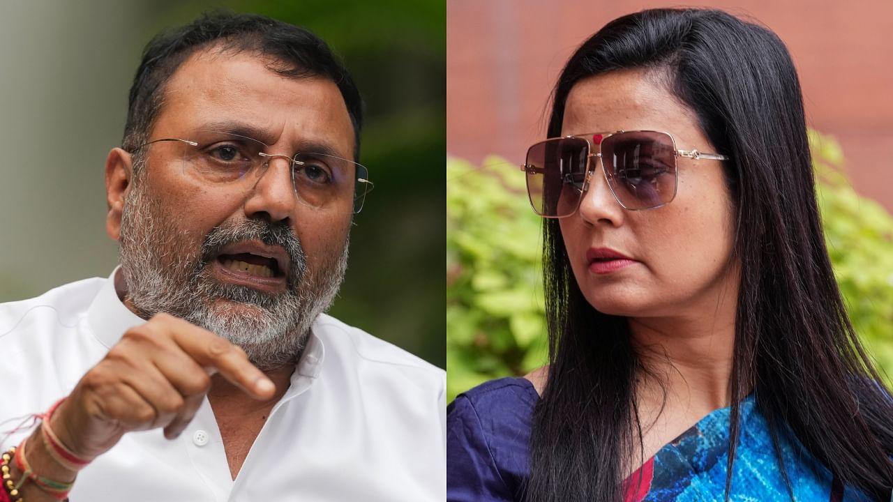 <div class="paragraphs"><p>BJP MP Nishikant Dubey (L) and TMC MP Mahua Moitra (R).</p></div>