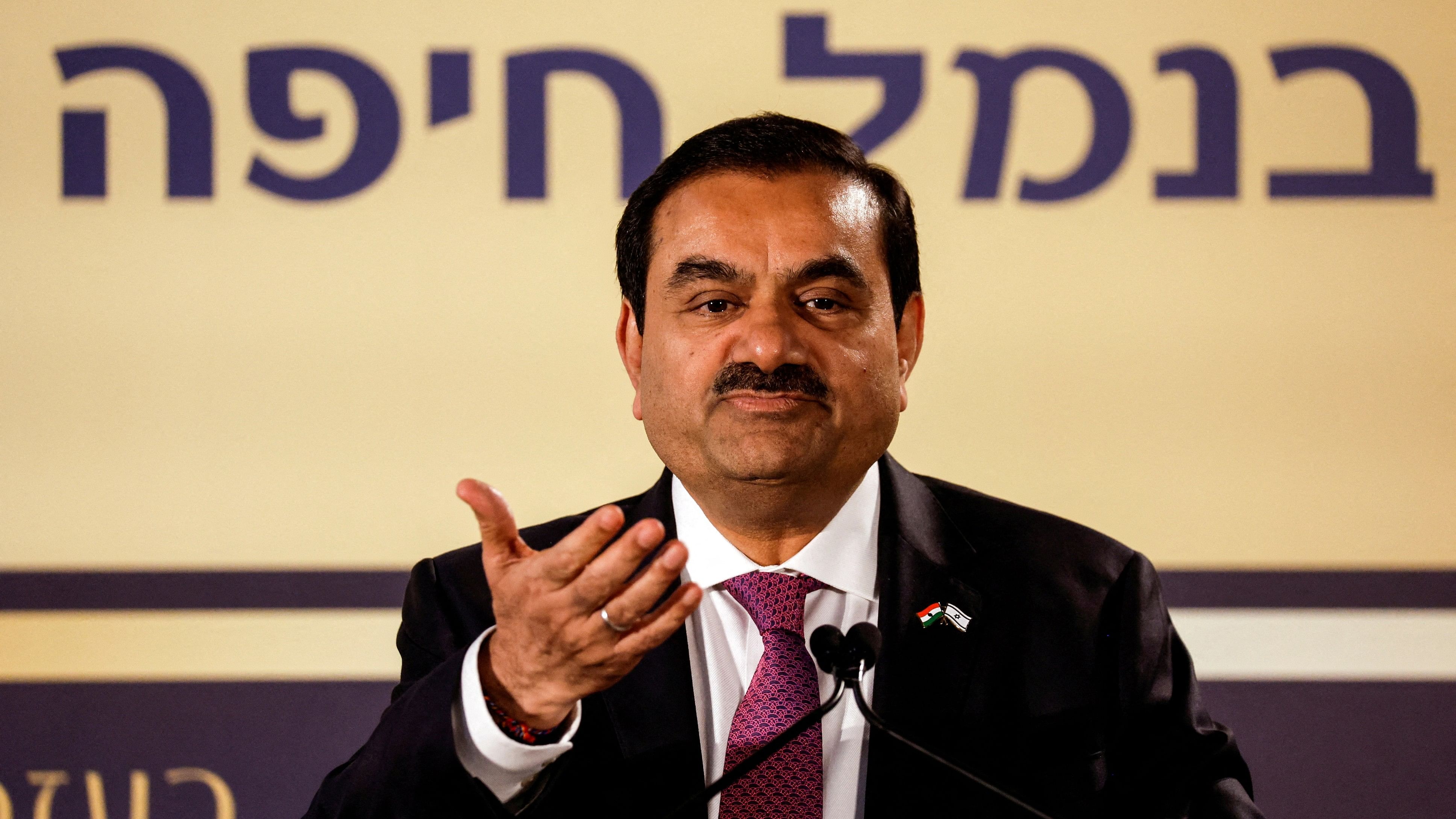 <div class="paragraphs"><p>File Photo: Billionaire Gautam Adani speaks during an inauguration ceremony after the Adani Group completed the purchase of Israel's Haifa Port in January 2023.</p></div>