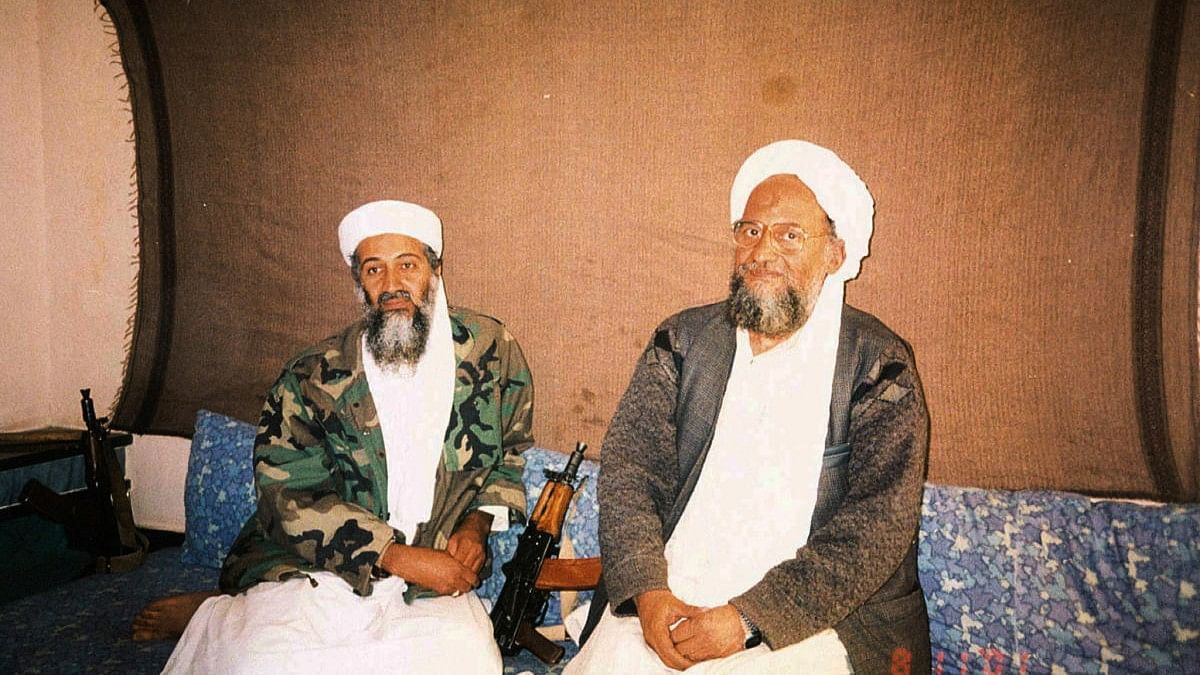 <div class="paragraphs"><p>Osama bin Laden sits with his adviser Ayman al-Zawahiri, an Egyptian linked to the al Qaeda network, during an interview with Pakistani journalist Hamid Mir (not pictured) in an image supplied by Dawn newspaper November 10, 2001.</p></div>