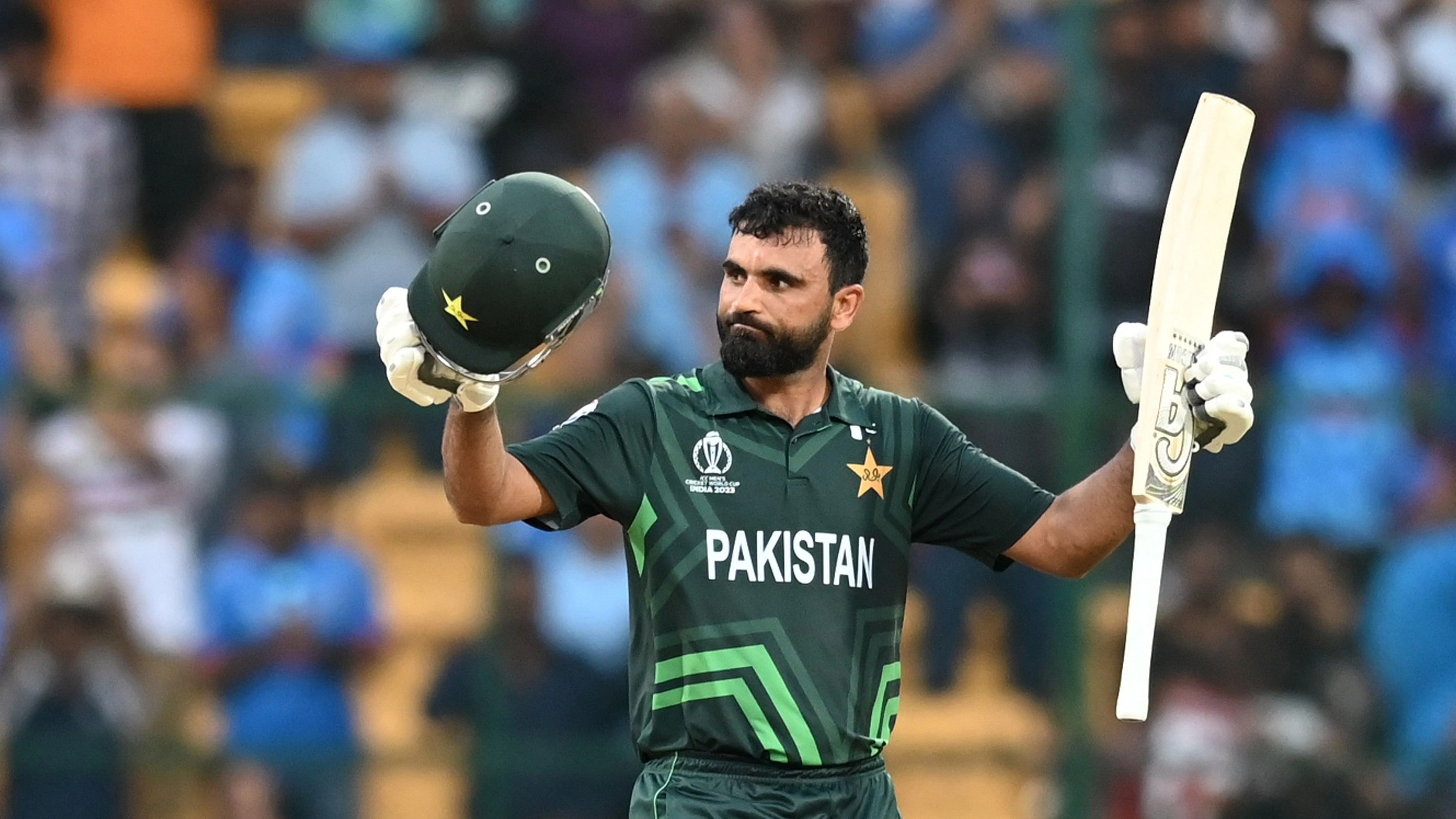 <div class="paragraphs"><p>Fakhar Zaman celebrates after scoring the fastest century by a Pakistan player at a World Cup in his side's 21-run win over New Zealand at the M Chinnaswamy Stadium on Saturday. </p></div>