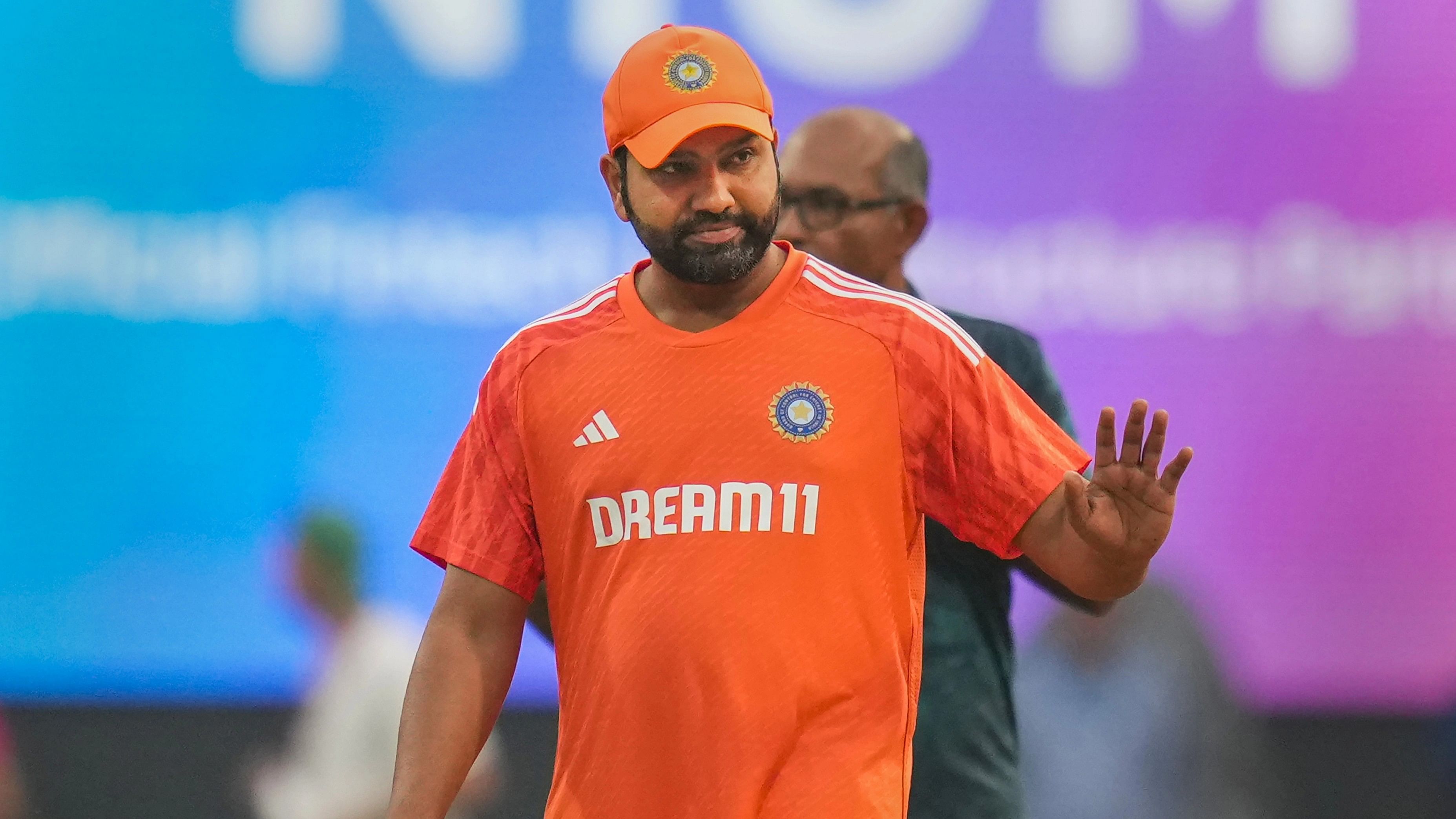 <div class="paragraphs"><p>Rohit Sharma during a practice session ahead of the ICC Men's Cricket World Cup 2023 first semi-final match between India and New Zealand, at the Wankhede Stadium, in Mumbai.&nbsp;</p></div>