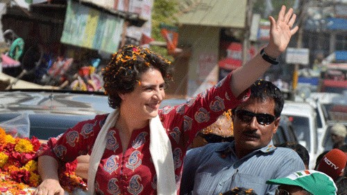 <div class="paragraphs"><p>Priyanka Vadra waves during an election campaign for her mother and Congress President Sonia Gandhi in Raebareli.</p></div>