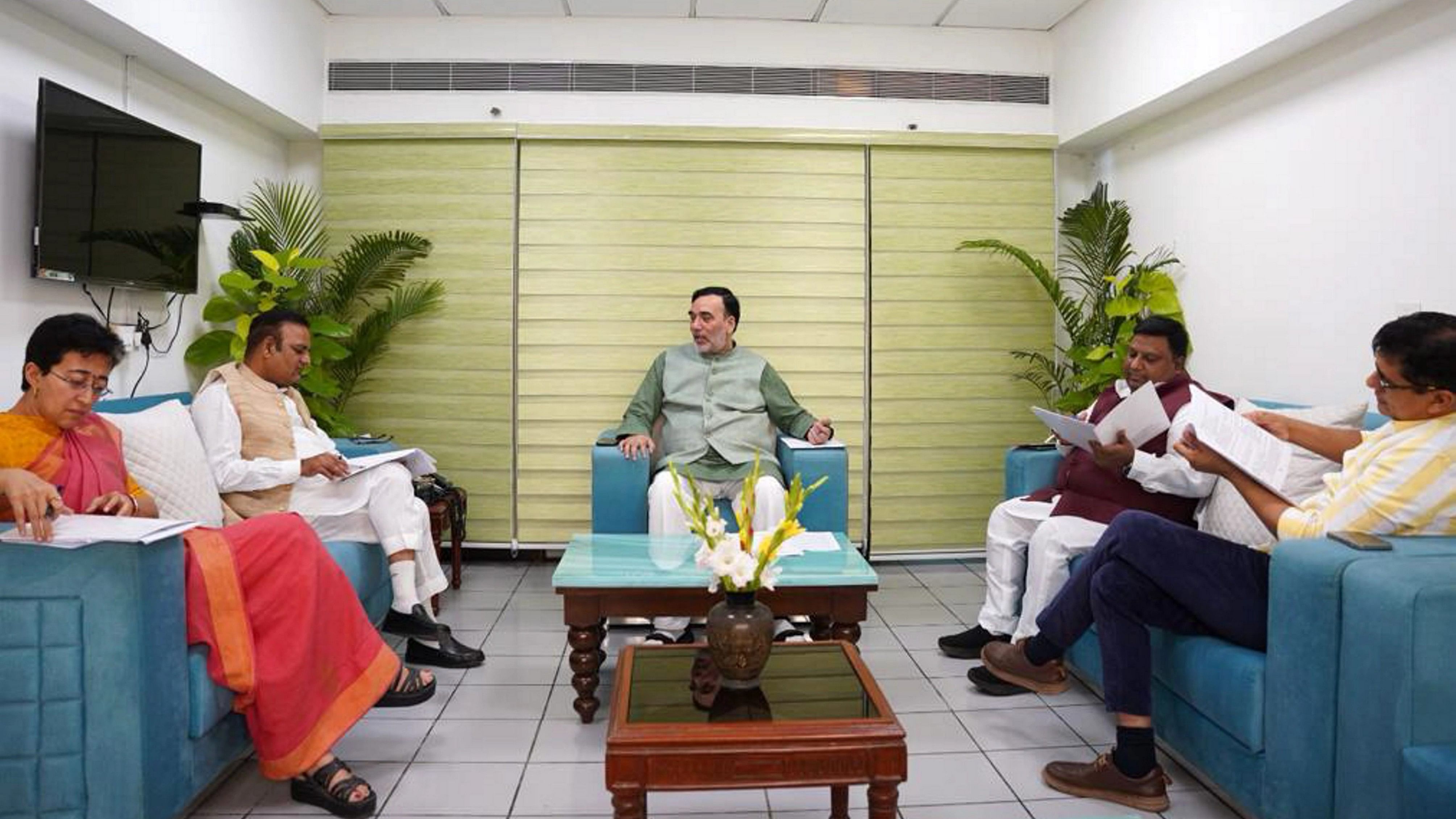 <div class="paragraphs"><p>New Delhi: Delhi Environment Minister Gopal Rai chairs a meeting with cabinet ministers on pollution, in New Delhi.&nbsp;</p></div>