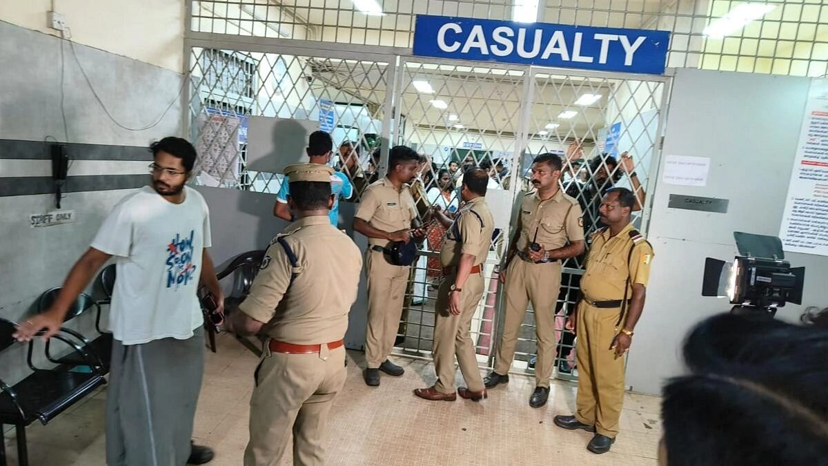 <div class="paragraphs"><p>Police personnel stand guard at the casualty ward of a hospital where injured students have been admitted after a stampede killed  four students at Cochin University, in Kochi.&nbsp;</p></div>