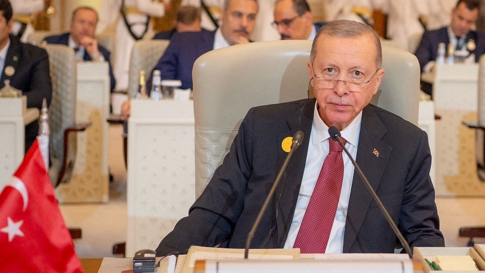 <div class="paragraphs"><p>Turkey's President Tayyip Erdogan attends Organisation of Islamic Cooperation  summit in Riyadh, Saudi Arabia, November, 11, 2023.</p></div>