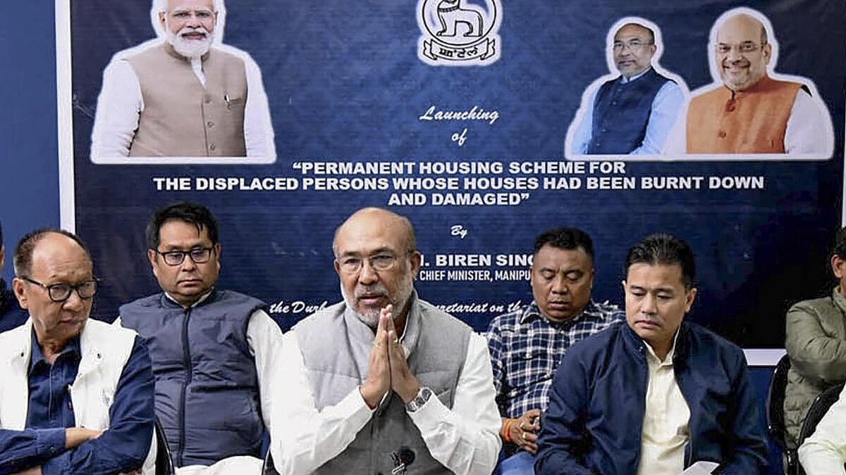 <div class="paragraphs"><p>Manipur CM N Biren Singh during the launch of Permanent Housing Scheme for the displaced persons whose houses had been burnt down and damaged during the recent violence, in Imphal.</p></div>