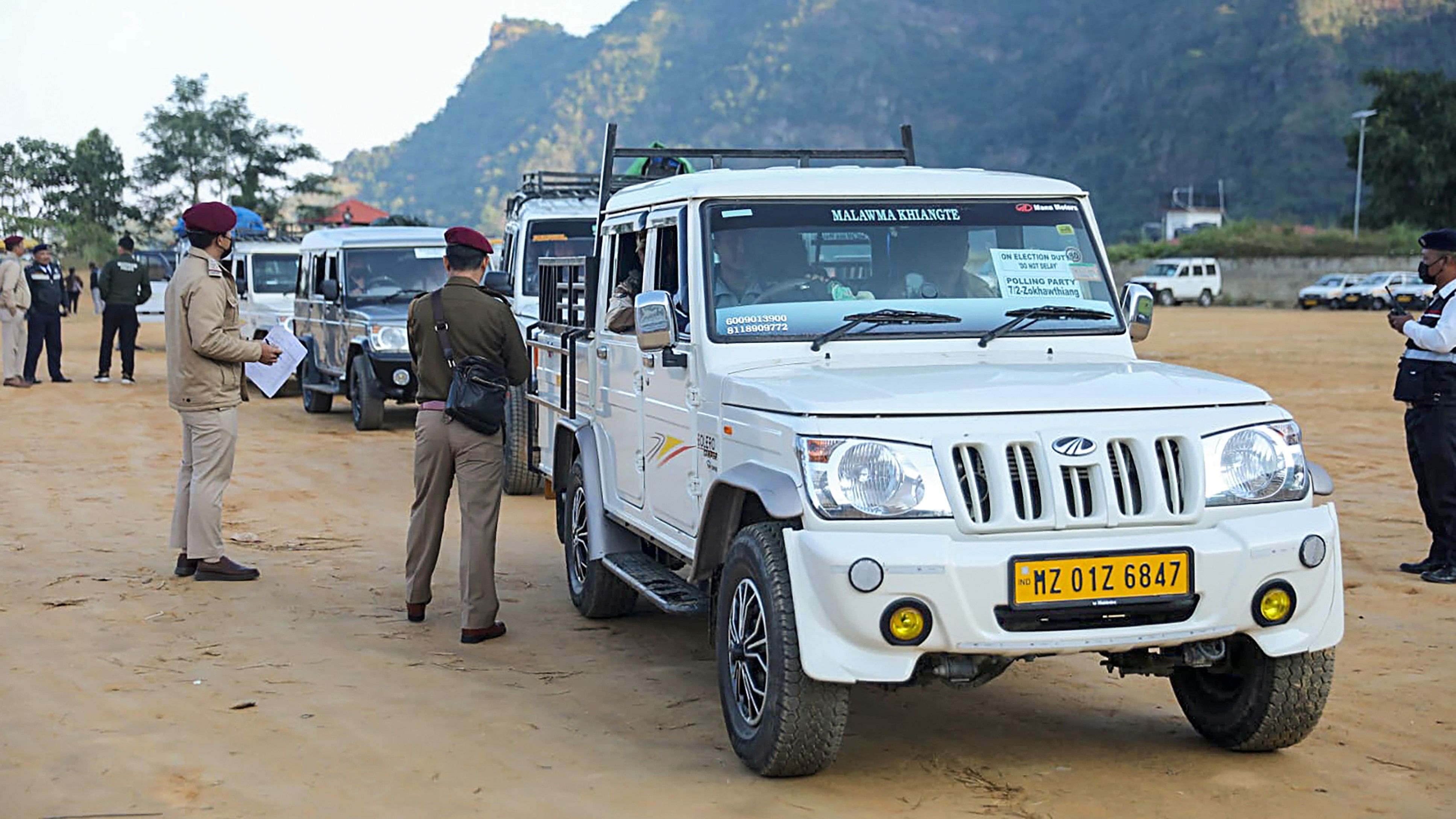 <div class="paragraphs"><p>Polling officials prepare to leave for poll duty ahead of voting for Mizoram Assembly elections.</p></div>