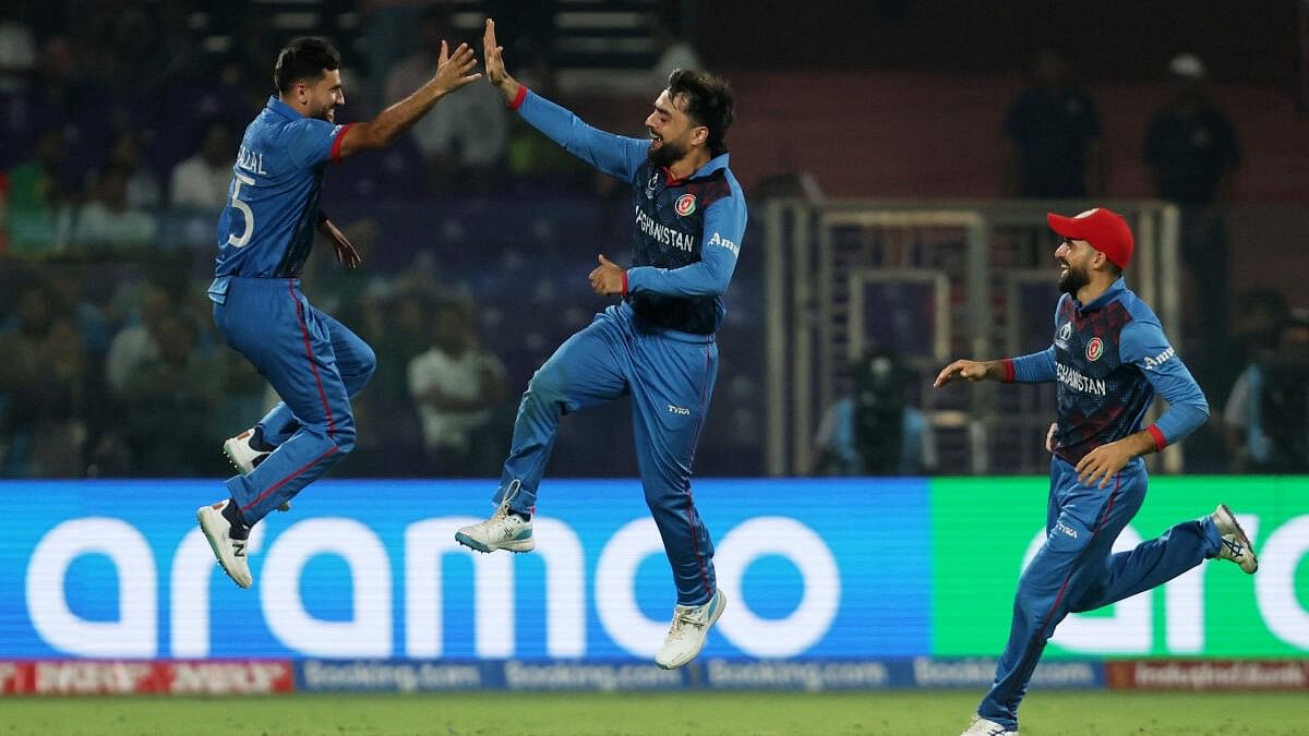 <div class="paragraphs"><p>Afghanistan's Rashid Khan celebrating his wicket.</p></div>