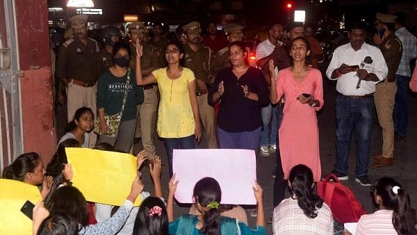 <div class="paragraphs"><p>Students stage a protest after a female student was allegedly molested and stripped near her hostel at Banaras Hindu University, in Varanasi, Friday, Nov. 3, 2023.</p></div>