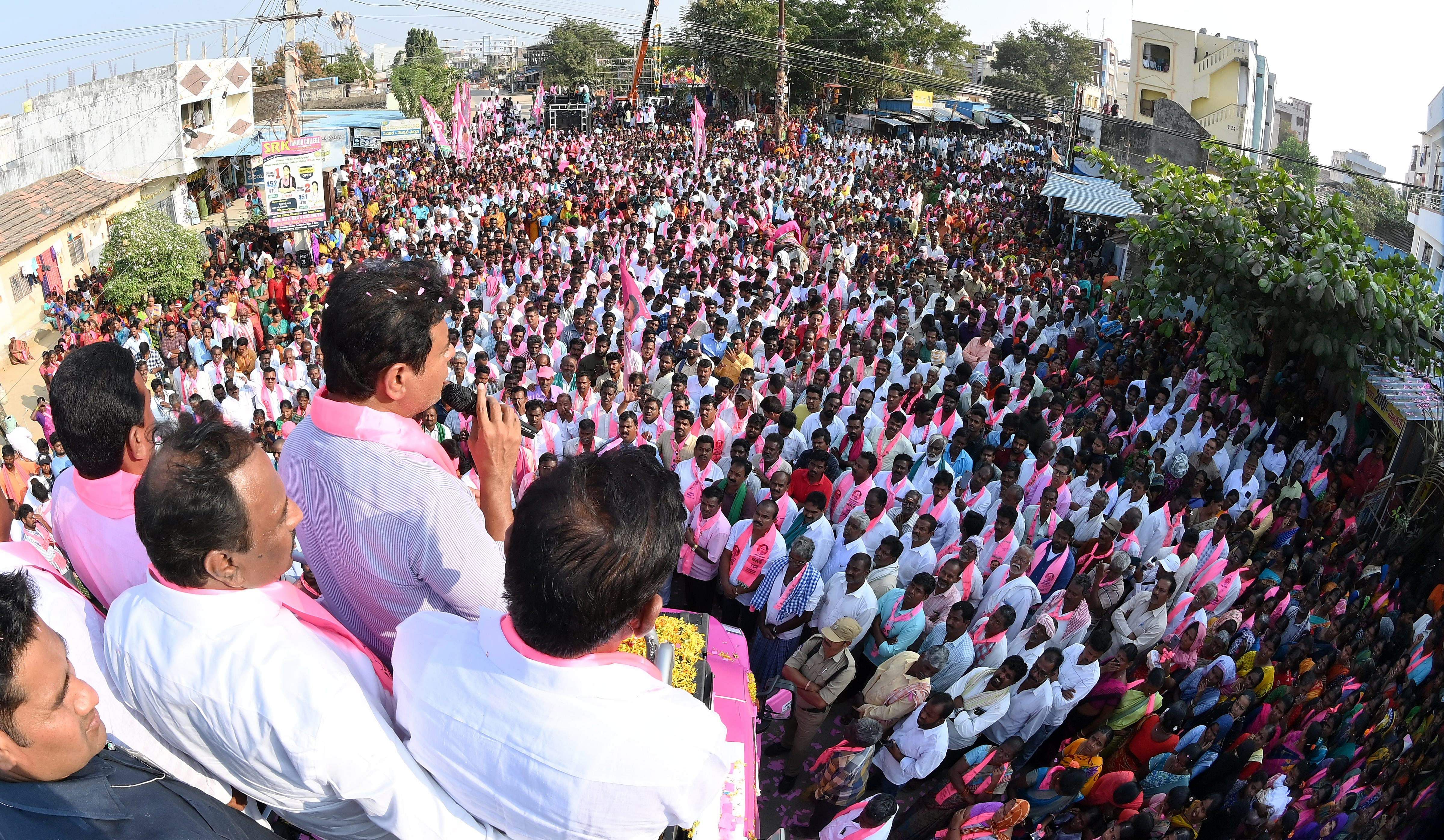 <div class="paragraphs"><p>Telangana cabinet minister K T Rama Rao addresses the gathering during a road show ahead of Telangana Assembly elections, in Kamareddy district, Saturday, Nov. 18, 2023. </p></div>