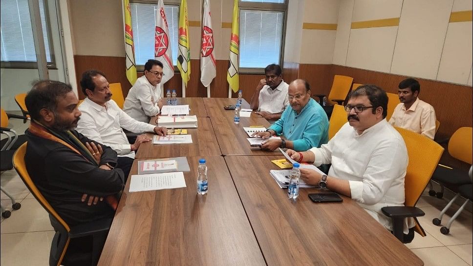 <div class="paragraphs"><p>Manifesto committee members meeting of TDP-Janasena parties at TDP central office.</p></div>