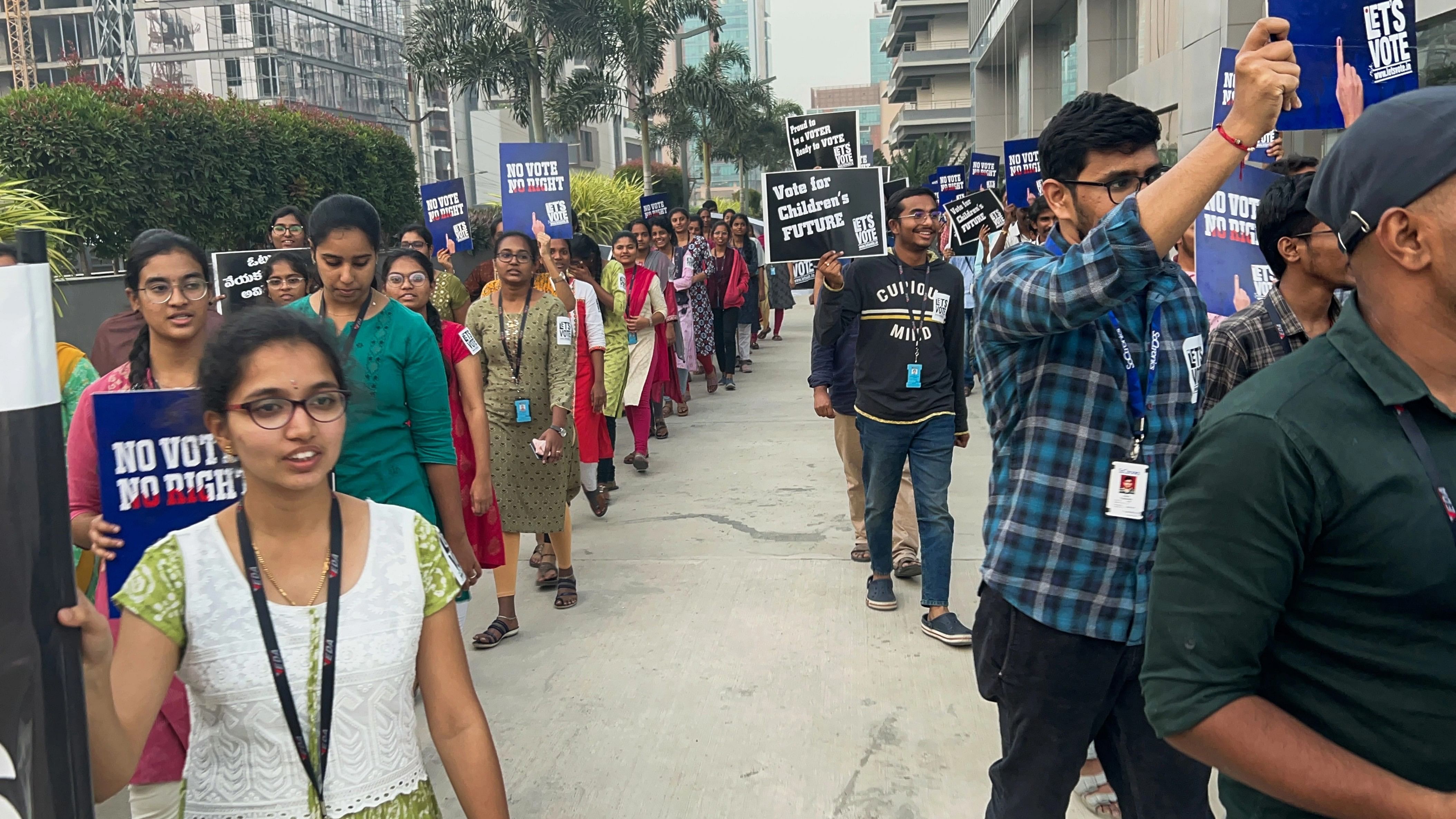 <div class="paragraphs"><p>Hyderabad: People take part in a walkathon for voting awareness ahead of Telangana Assembly elections, in Hyderabad</p></div>