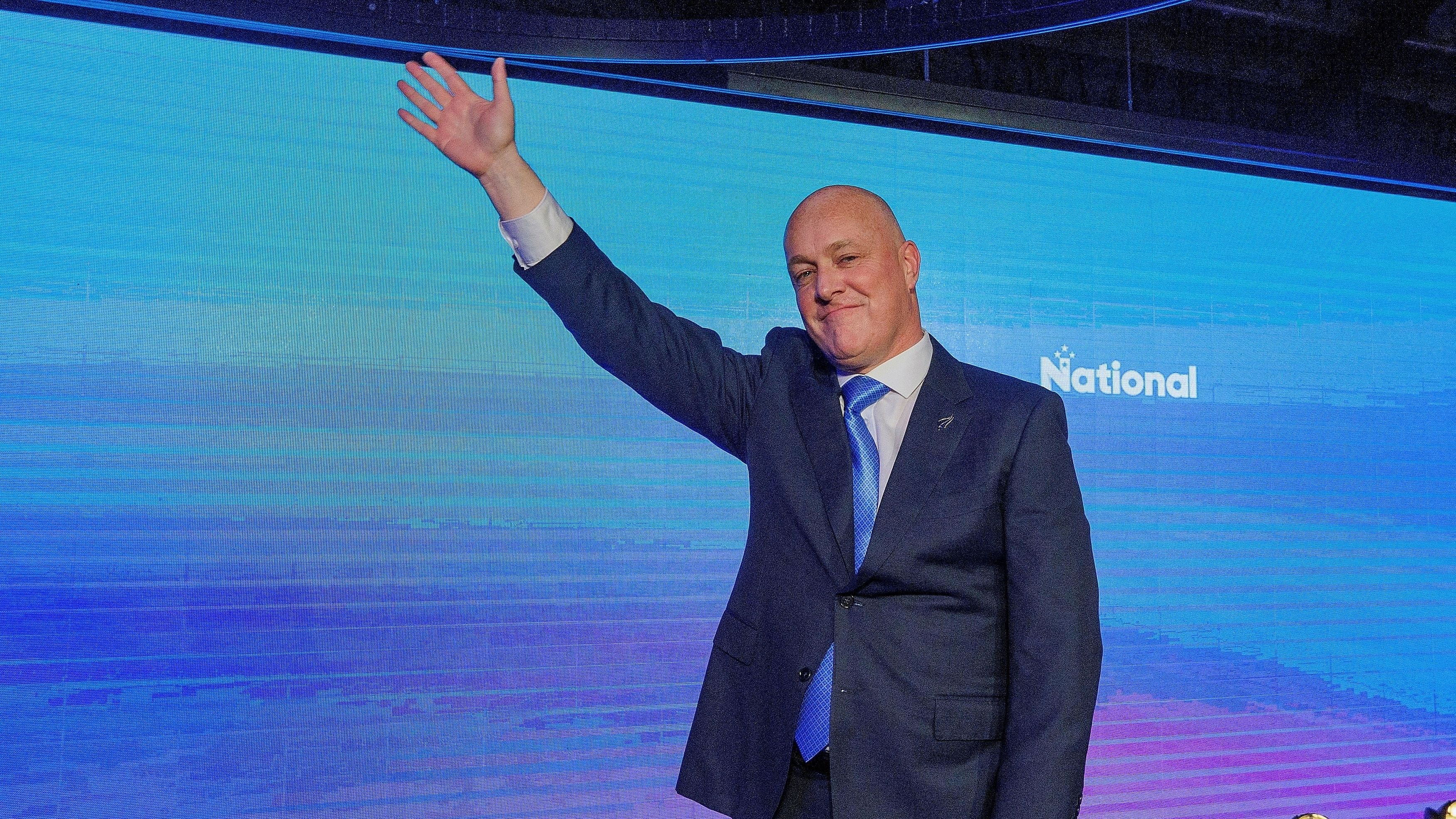 <div class="paragraphs"><p>Christopher Luxon,  leader of  New Zealand's National Party waves to supporters at his election party after winning the general election  in Auckland, New Zealand, October 14, 2023</p></div>